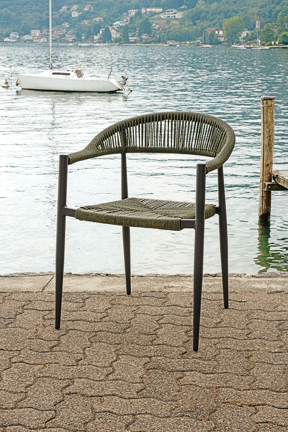 Sedia da Giardino 56x78x59 cm Milano con Corda Sintetica e Allumino Antracite e Verde...