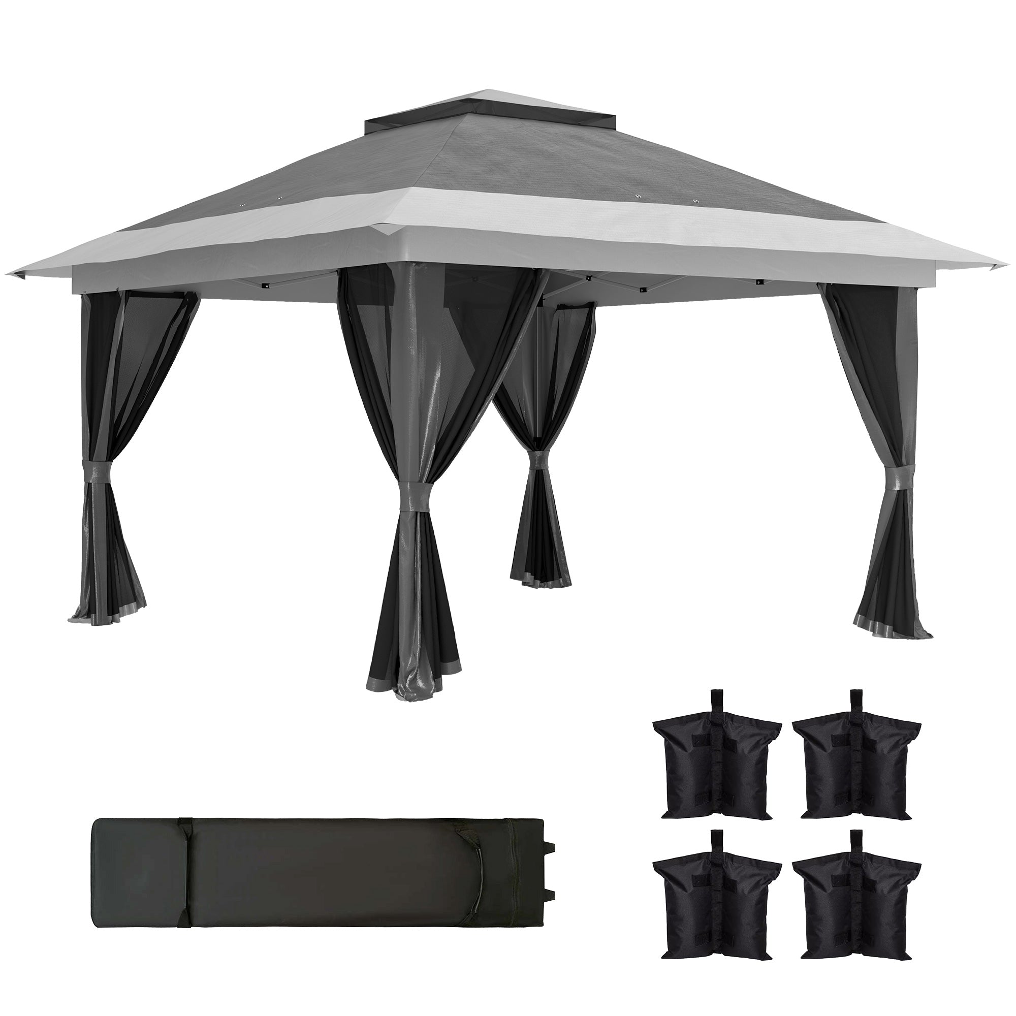 Gazebo da Giardino Pop-Up 356x356x280 cm Altezza Regolabile e Protezione UPF50+ Borsa con Ruote Grigio