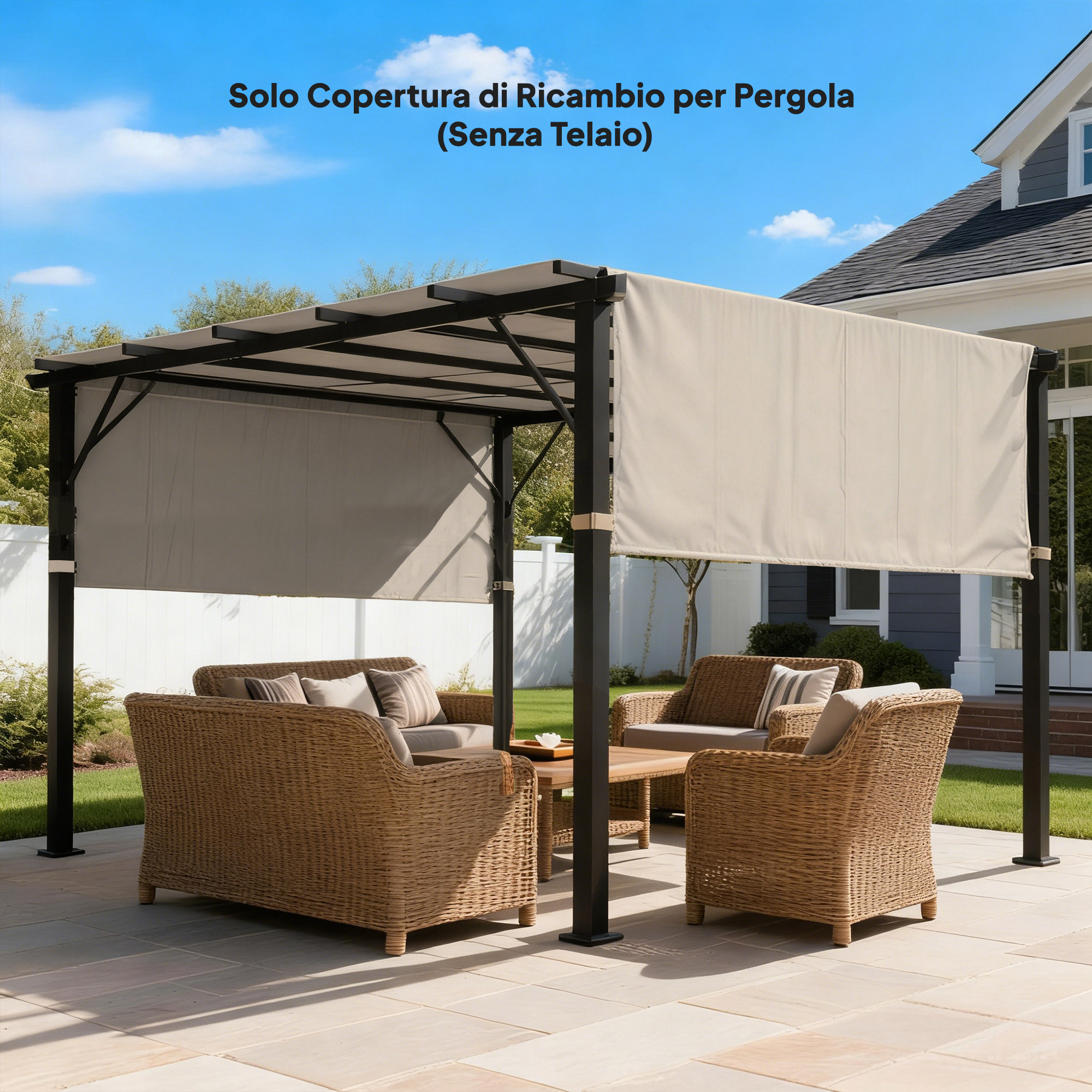 Copertura per Pergola 488x122 cm con Tasche e Cinghie in Poliestere Cachi...