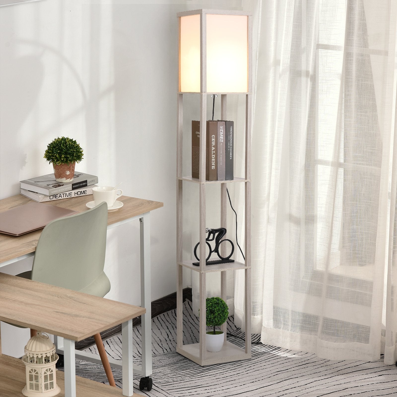 Lampada da Terra 26x26x160 cm E27 40W con Mensole in MDF Rovere...