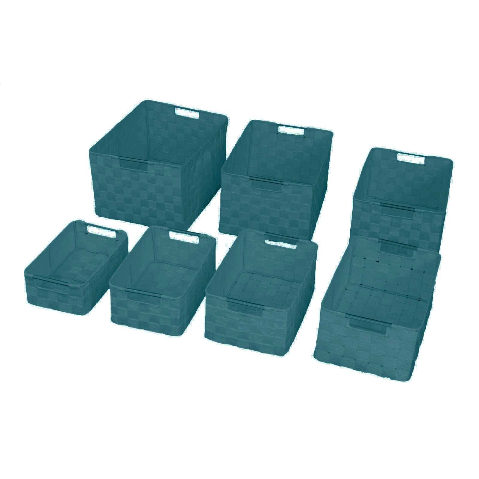 Image of Set 7 Cassetti in poliestere verde acqua rettangolare
