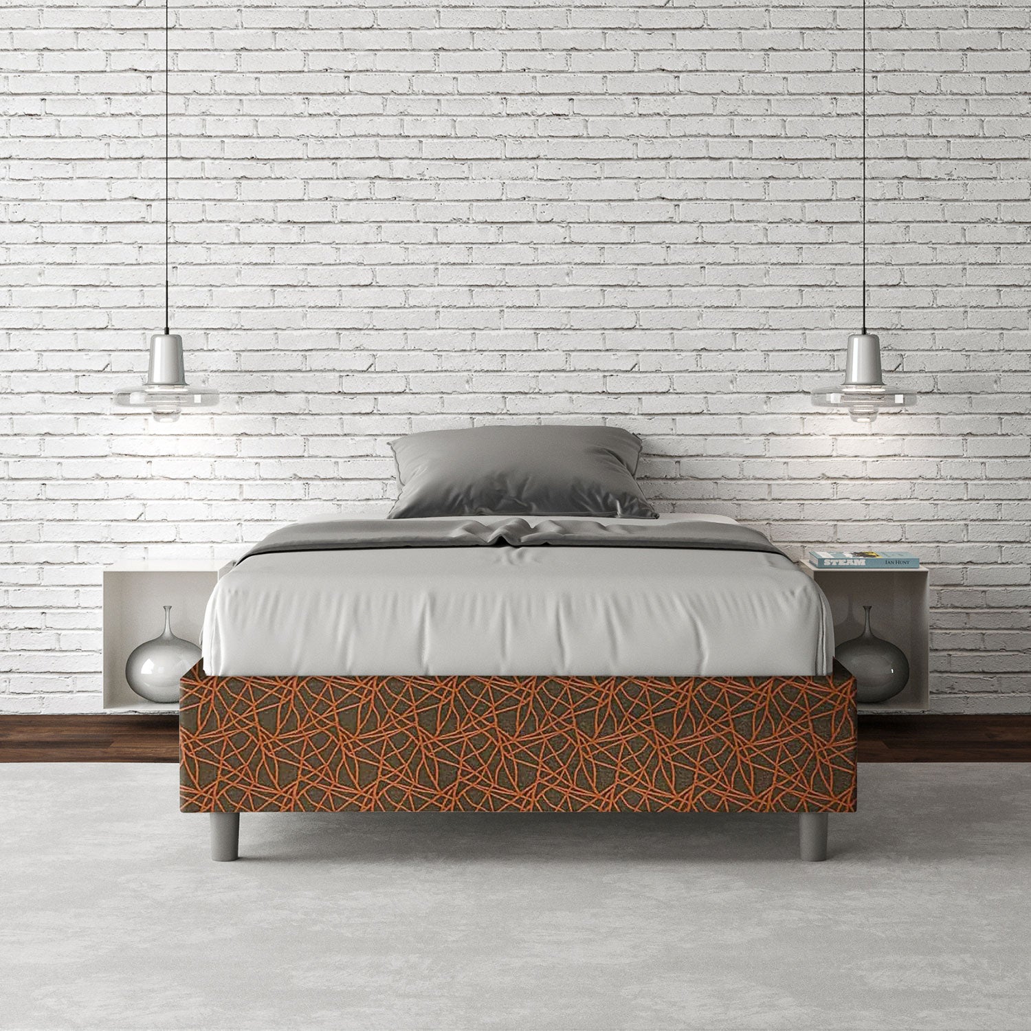 Letto 1 Piazza e Mezzo Sommier 120x200 cm Senza Rete Azelia Era 04 Arancione...