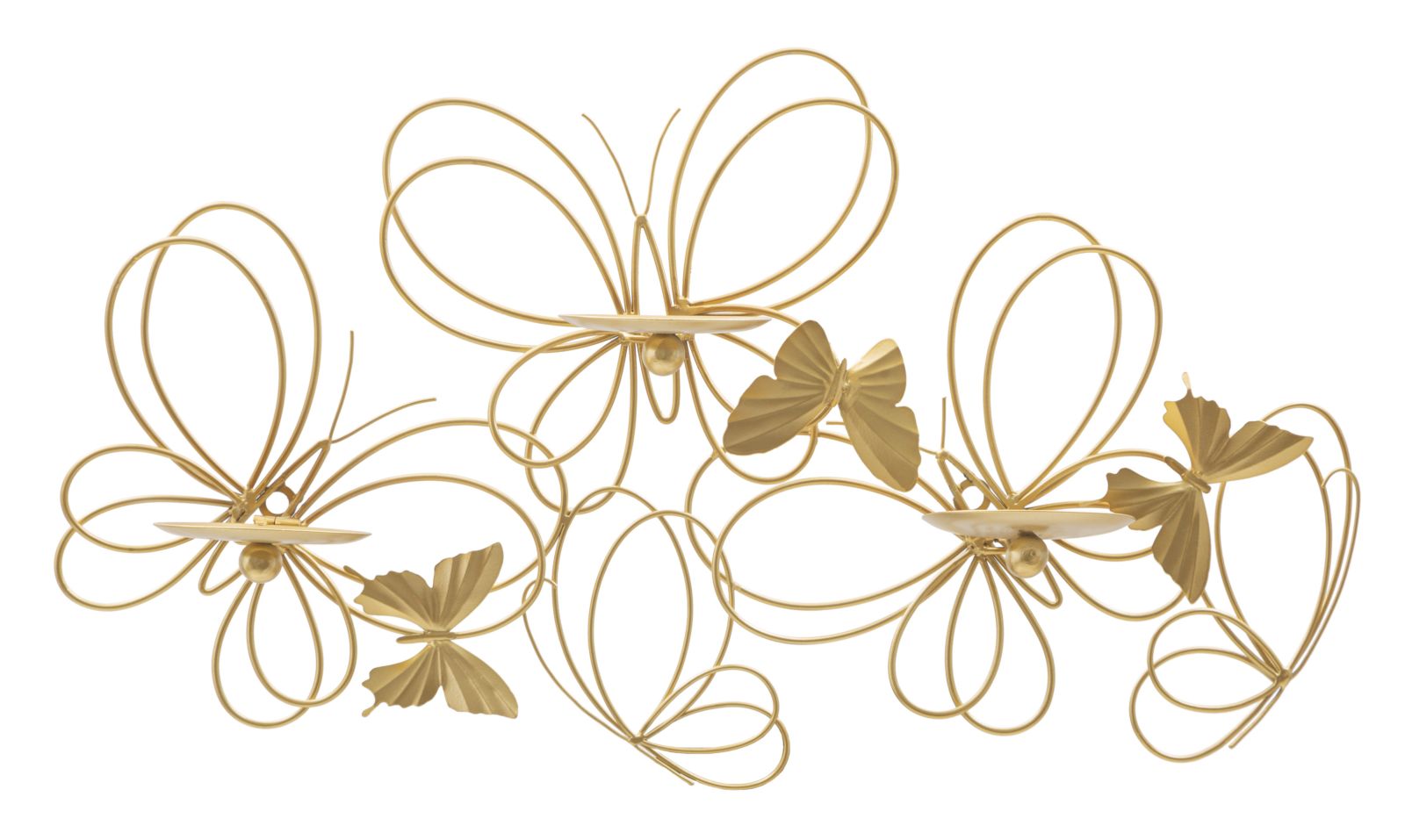 Image of Portacandele da Parete 3 Posti 61x12x34 cm Farfalle in Metallo Oro