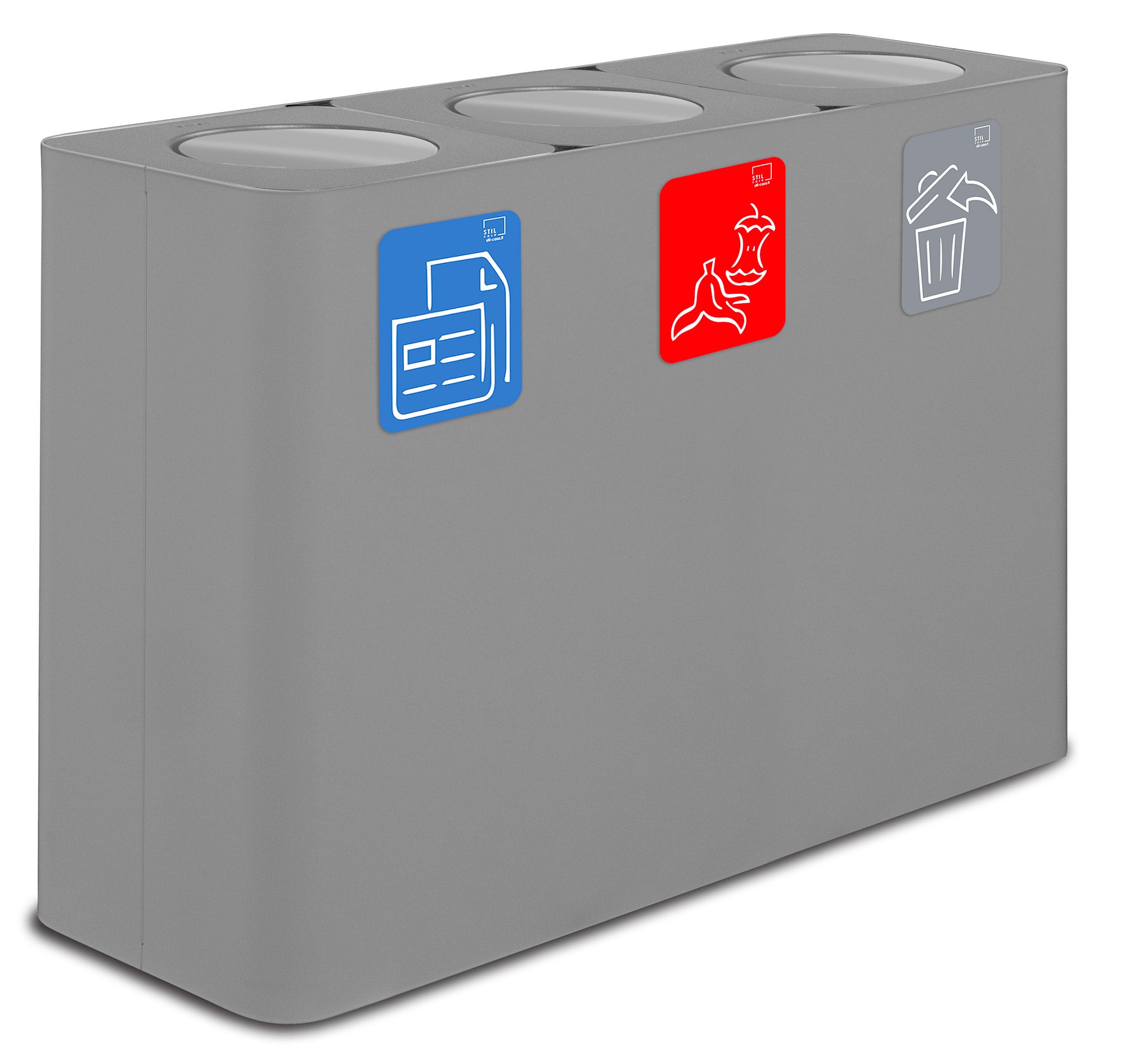 Pattumiera Sistema di Raccolta Rifiuti 115x38xh80 cm in Acciaio 3 Scomparti Grigio...