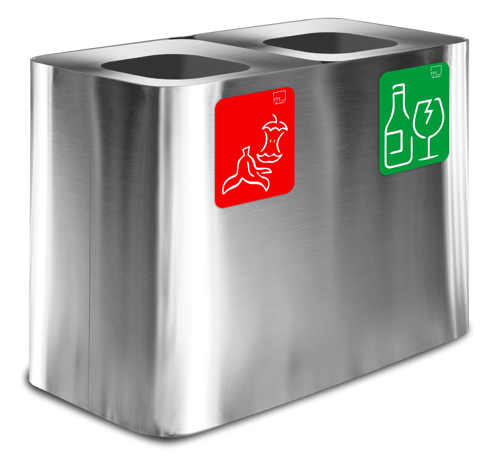 Pattumiera Sistema di Raccolta Rifiuti 77x38xh50 cm In Acciaio Inox 2 Scomparti Argento...