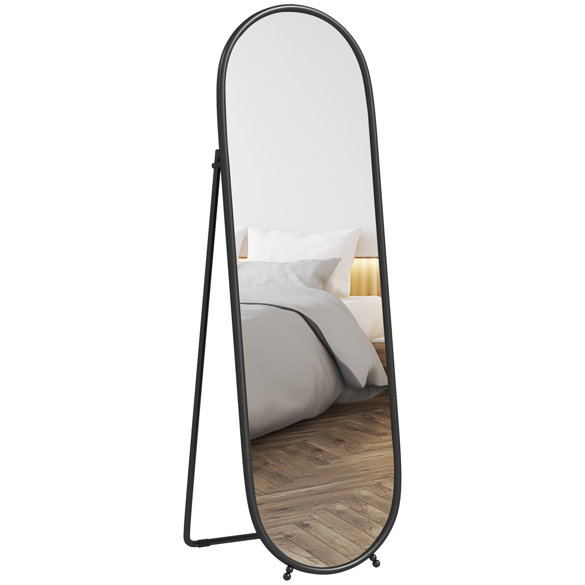 Specchio a Figura Intera da Terra 40x41x159 cm in Vetro e Metallo Nero