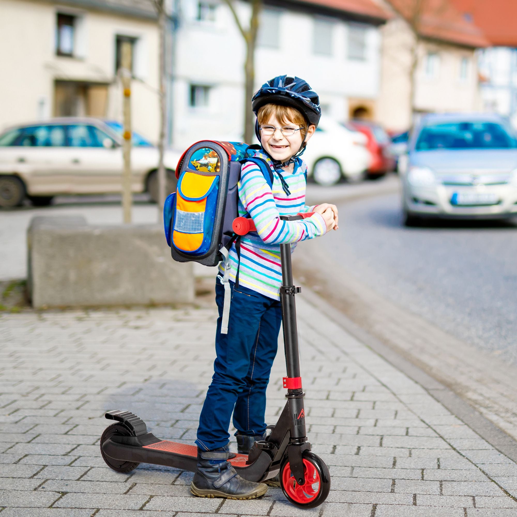 Monopattino Elettrico Pieghevole per Bambini Altezza Regolabile 75-80 cm Nero e Rosso...