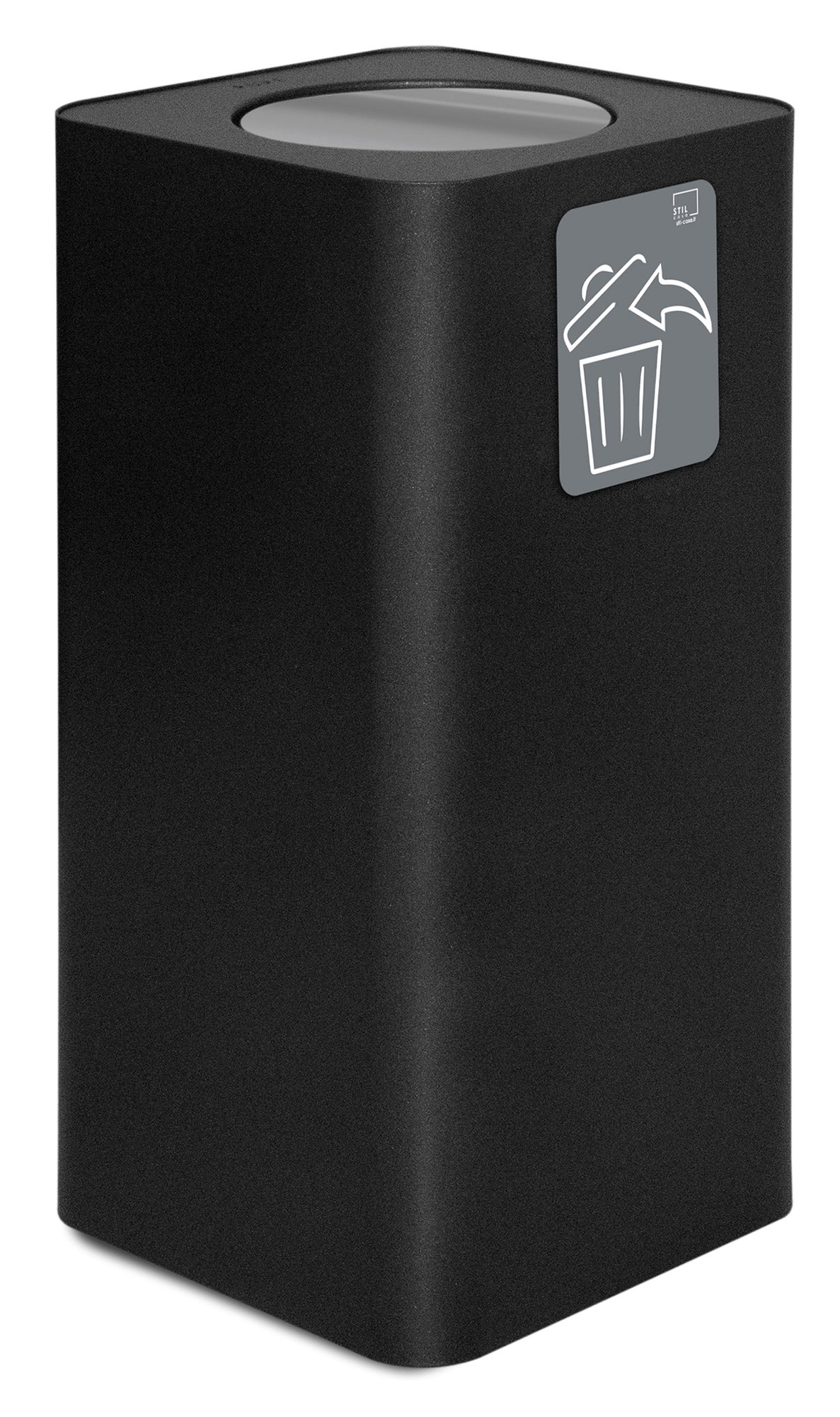 Pattumiera Per Raccolta Rifiuti 38x38xh80 cm In Acciaio Verniciato con Coperchio Basculante Nero...