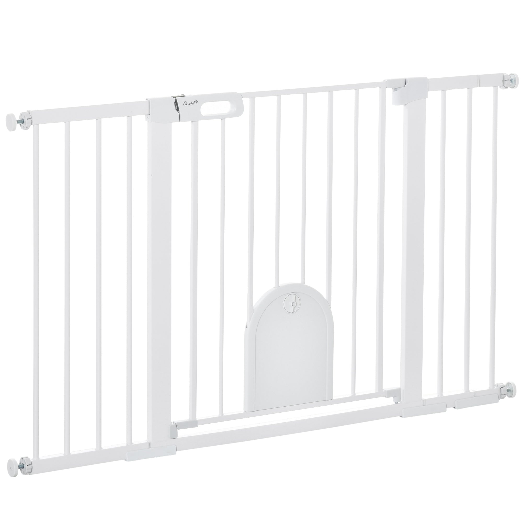 Cancelletto per Cani Estensibile con Porta a Chiusura Automatica 75-131x76 cm in Metallo e ABS Bianco