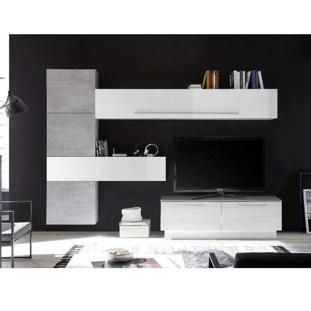 Parete attrezzata Austin bianco beton...