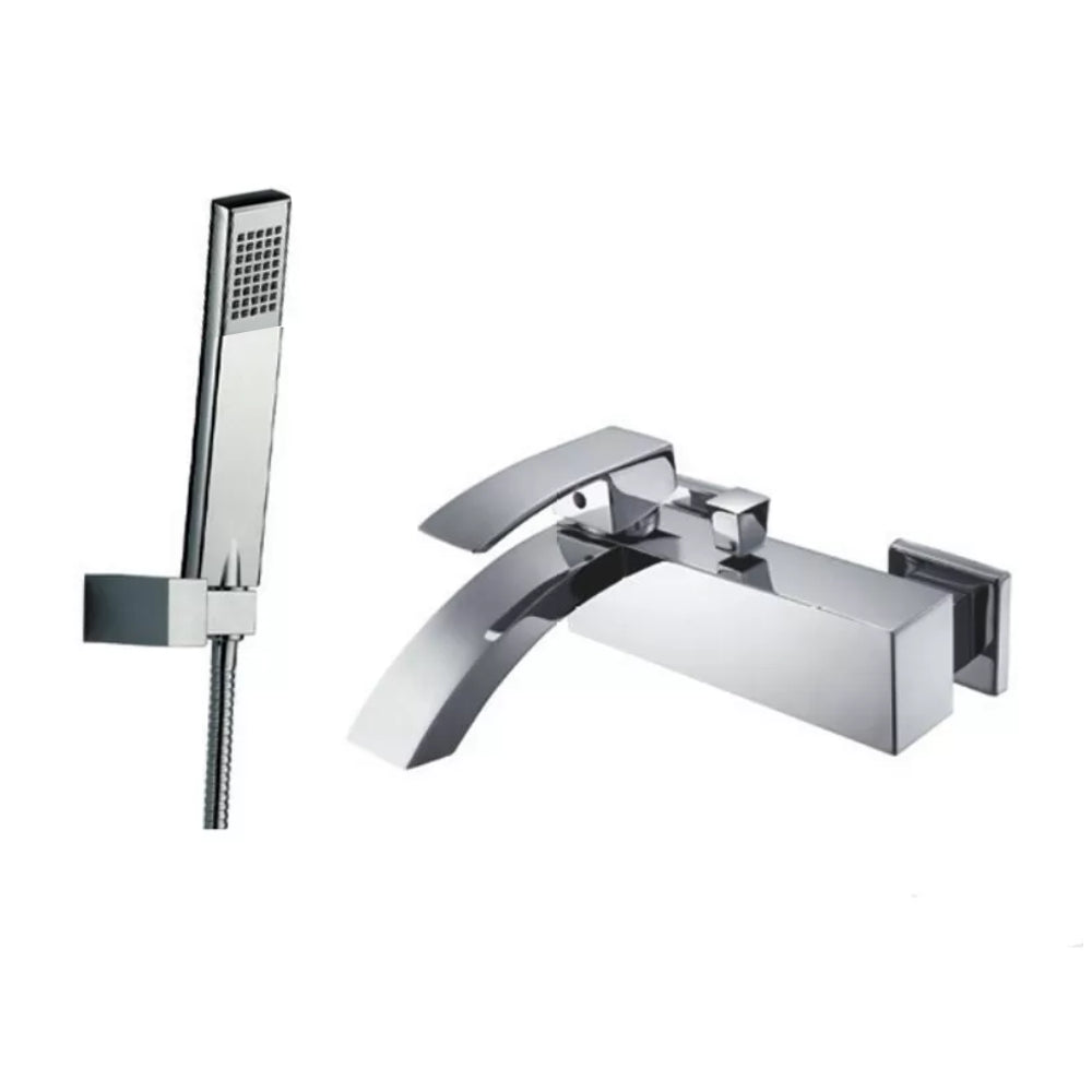 Kit Doccino e Miscelatore Monocomando per Vasca da Parete in Ottone Riga Cromato...