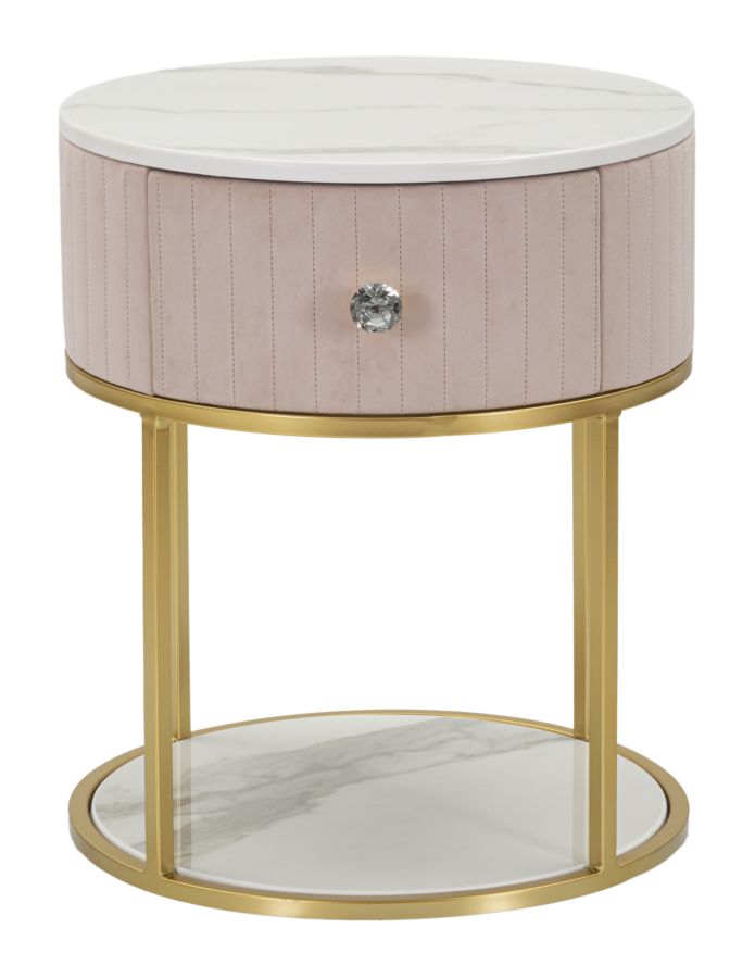 Comodino Montpellier Rosa Ø 42x48 cm in Ferro Legno