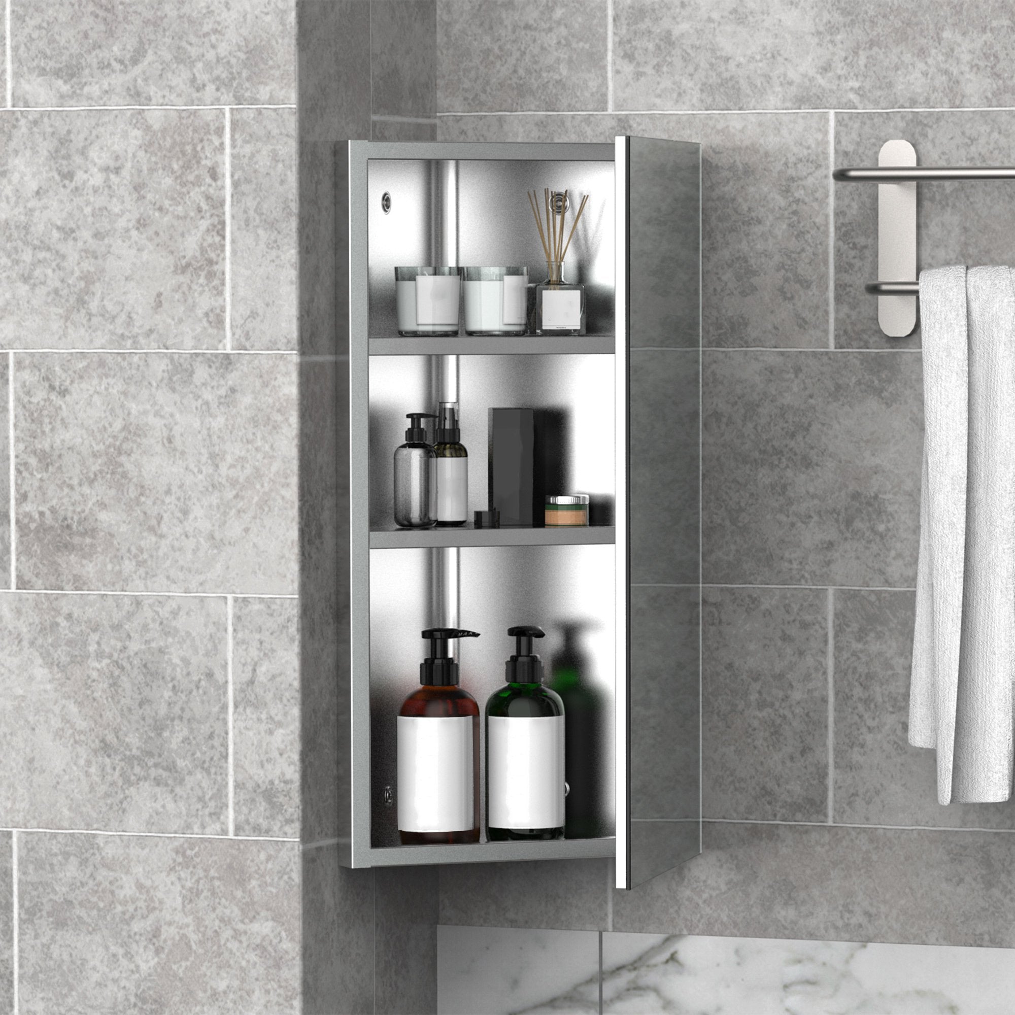 Pensile da Bagno Angolare 1 Anta Specchio 60x30x18,4 cm Corn Bianco...
