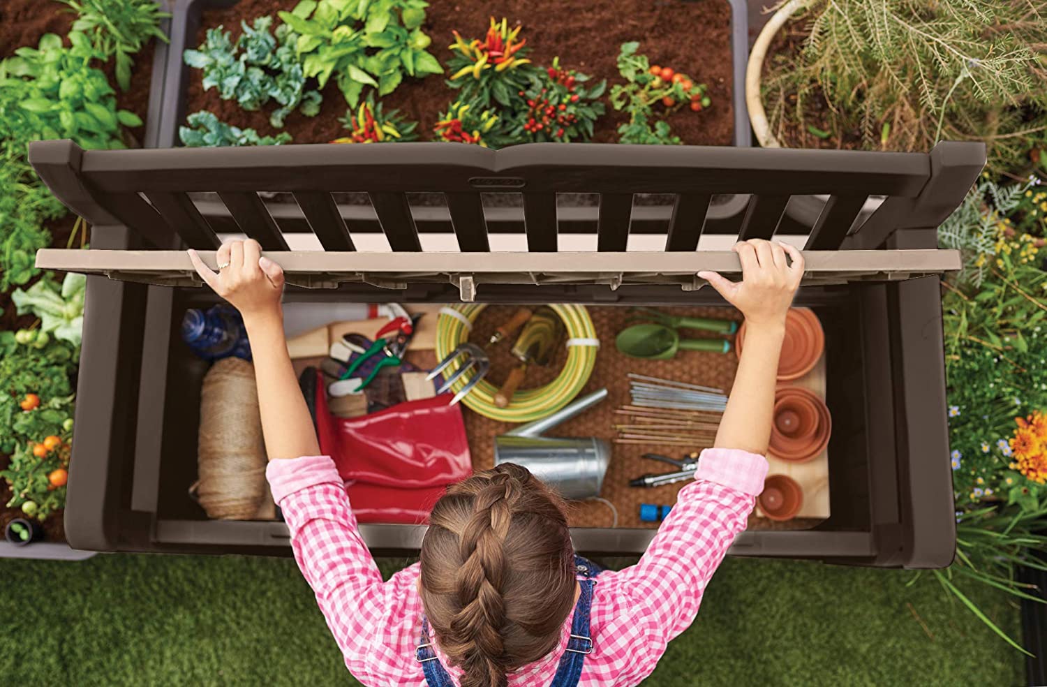 Panchina Contenitore da Giardino 140x60x84 cm in Resina Keter Eden Bench Marrone...