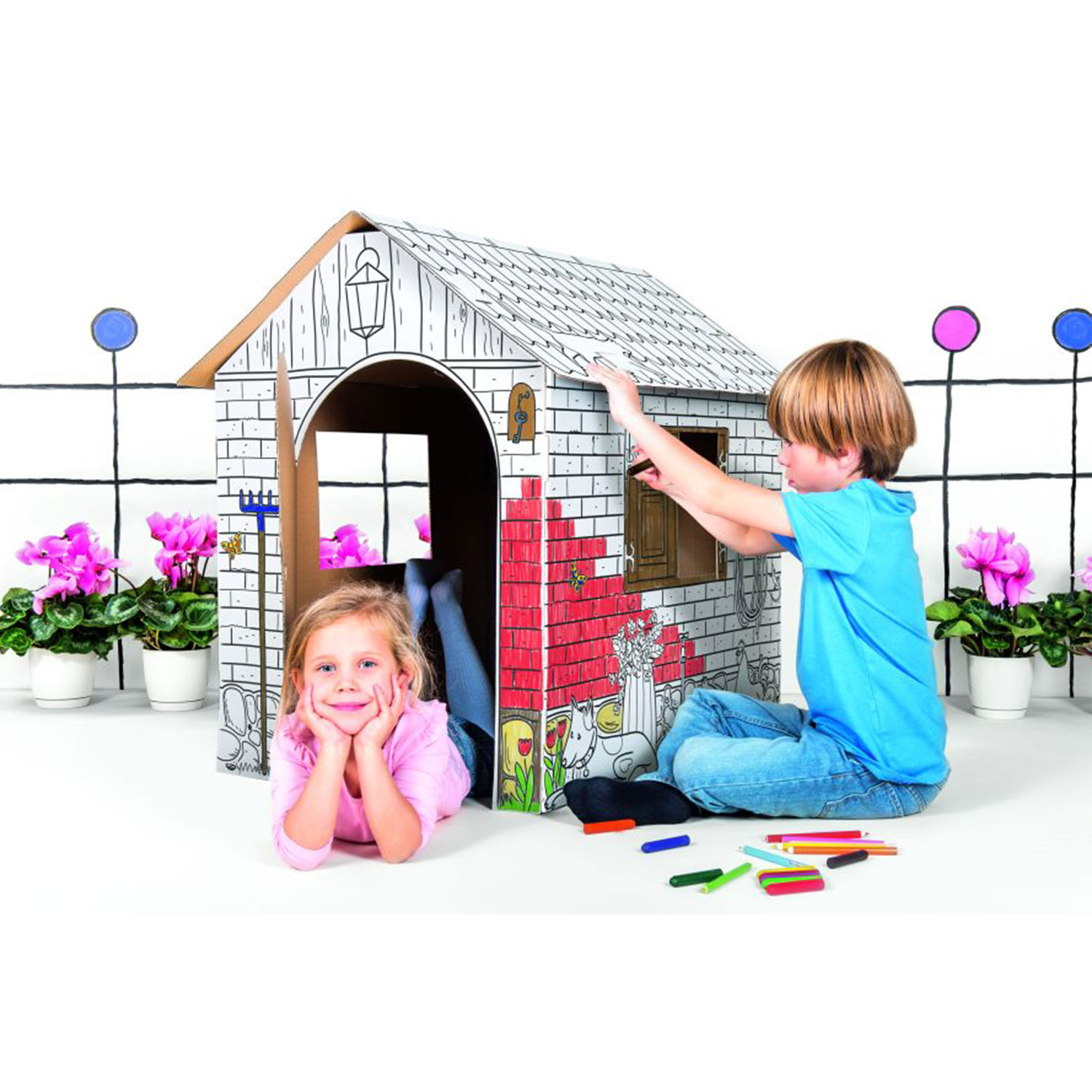 Image of Casetta per Bambini Fattoria in Carta da Colorare 87x71x88 cm Bianco