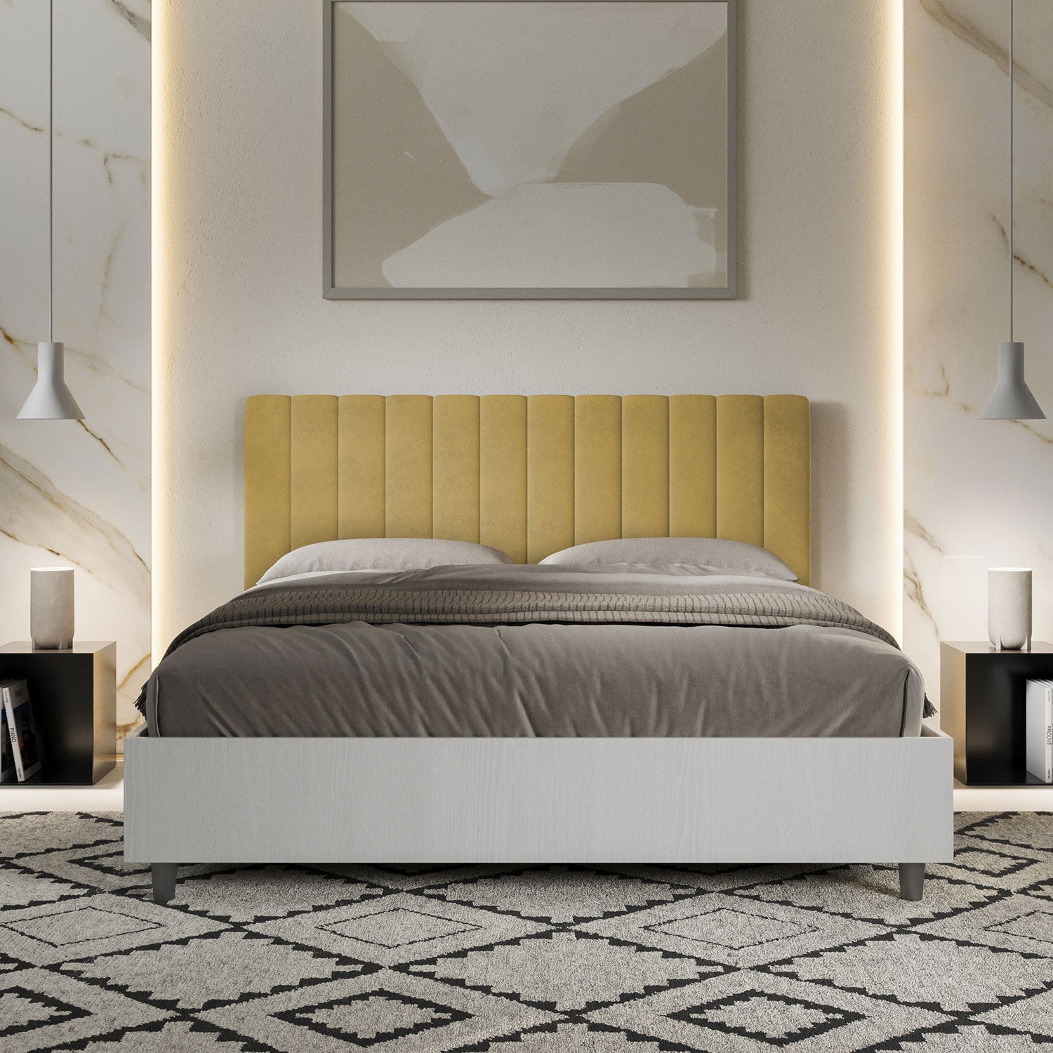 Letto Matrimoniale 160x200 cm Senza Rete Kaia Ocra...