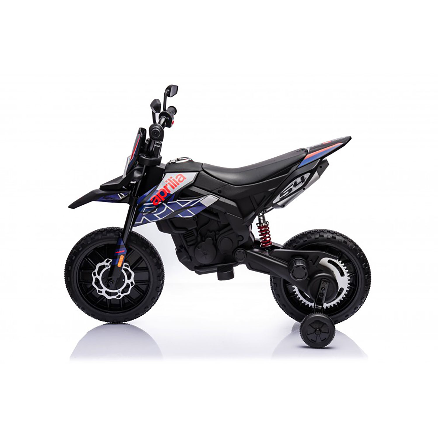 Moto Elettrica per Bambini Aprilia RX-125 Small 12V Cross Sedili In Pelle Luci Led Bluetooth Sospensioni a Molla Blu...