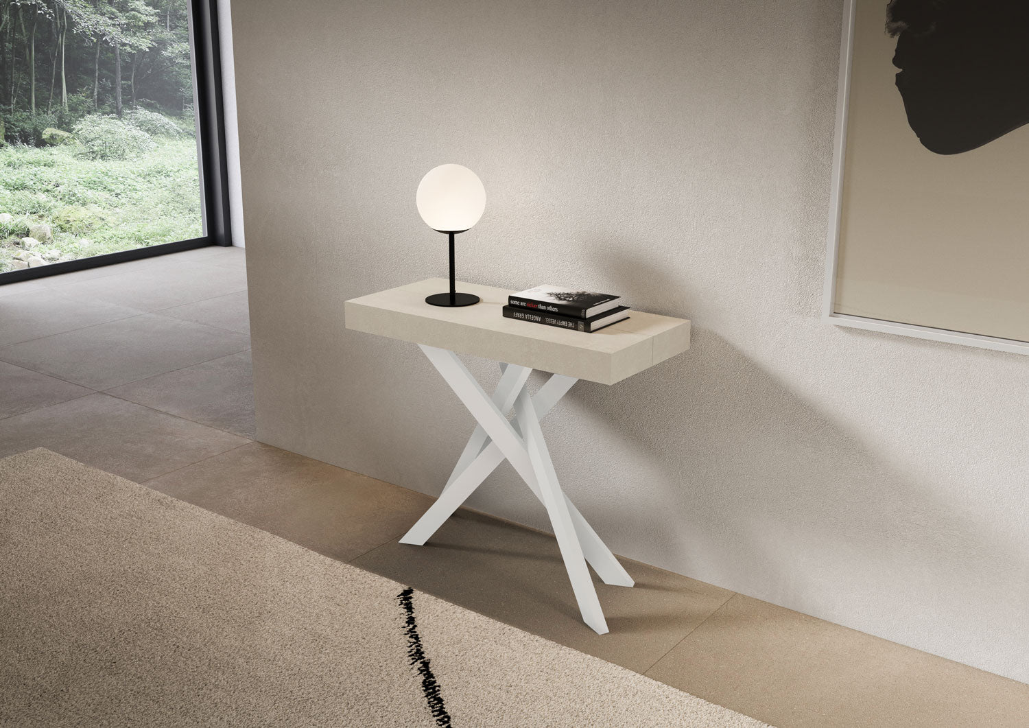 Consolle Allungabile 90-196x40x77 cm Saki Small Premium Cashmere Gambe Bianche...