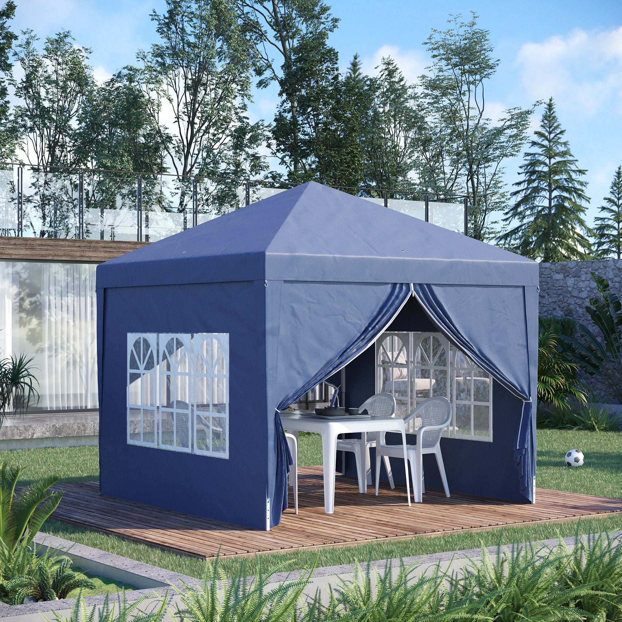 Gazebo Pieghevole da Giardino 2,95x2,95x2,58m in Acciaio e Tessuto Oxford Blu...