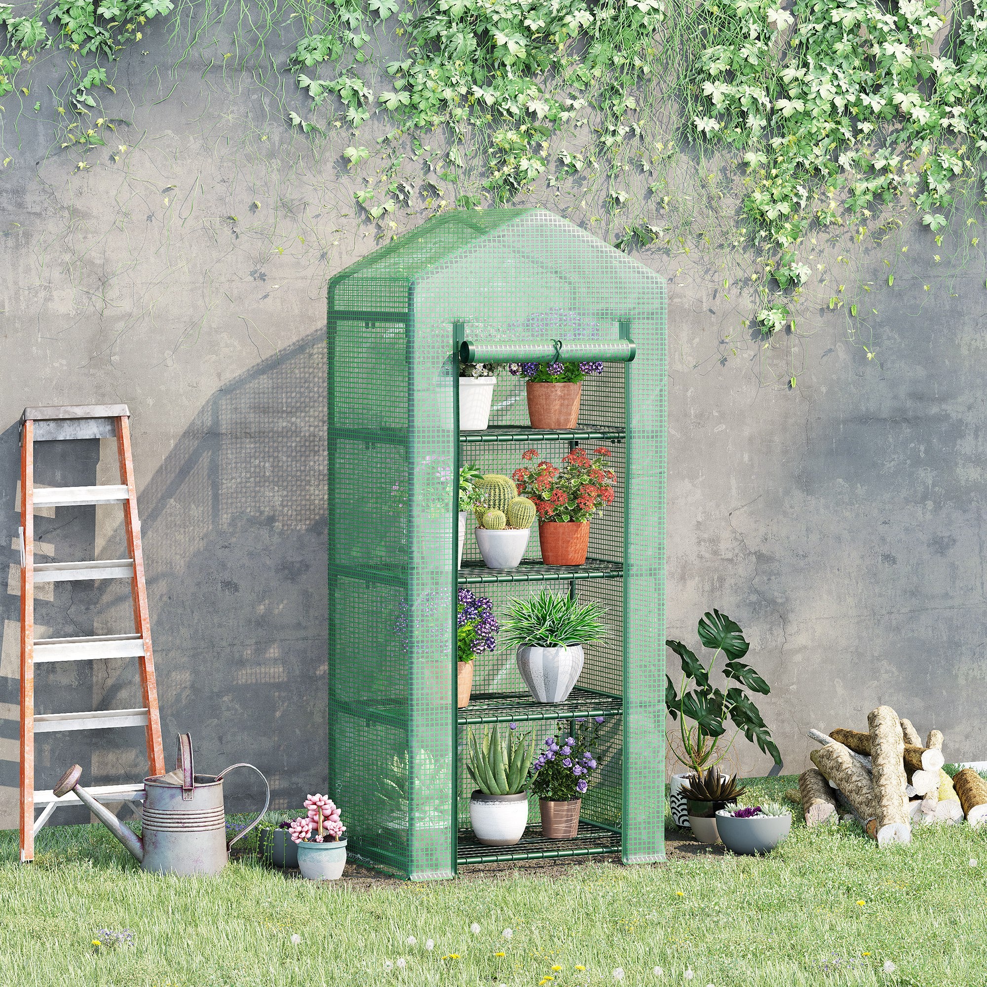 Serra da Giardino Verticale 70x50x160 cm 4 Ripiani in Acciaio e PE Verde Scuro...