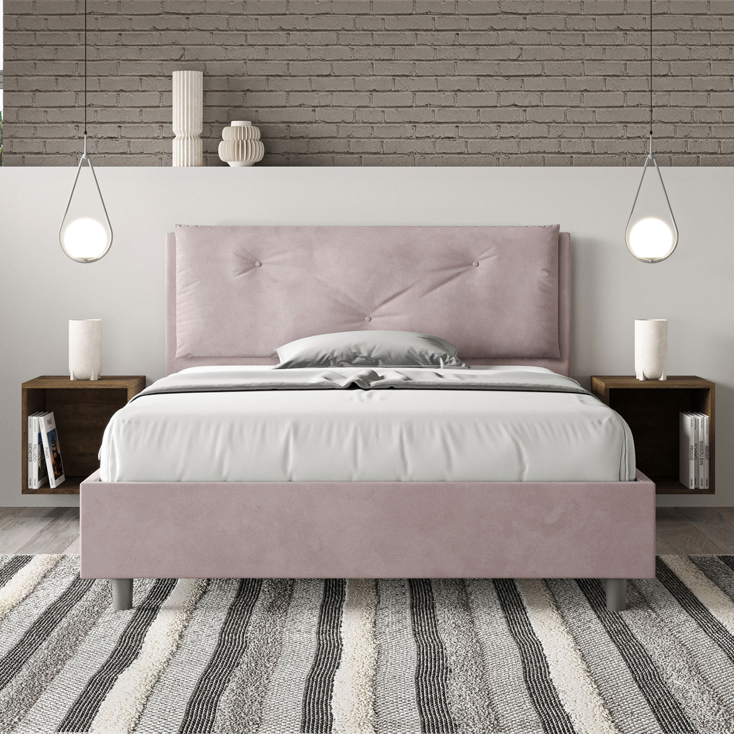 Letto Matrimoniale Francese 140x190 cm Senza Rete Imbottito in Microfibra Appia Large Glicine...
