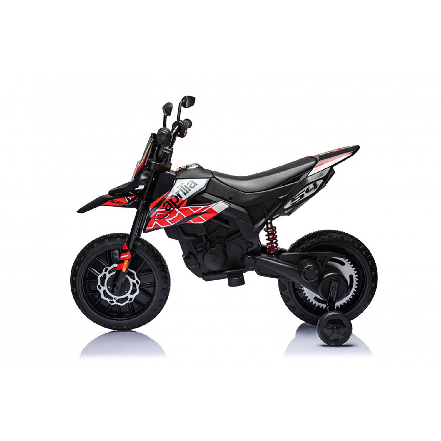 Moto Elettrica per Bambini Aprilia RX-125 Small 12V Cross Sedili In Pelle Luci Led Bluetooth Sospensioni a Molla Rosso...
