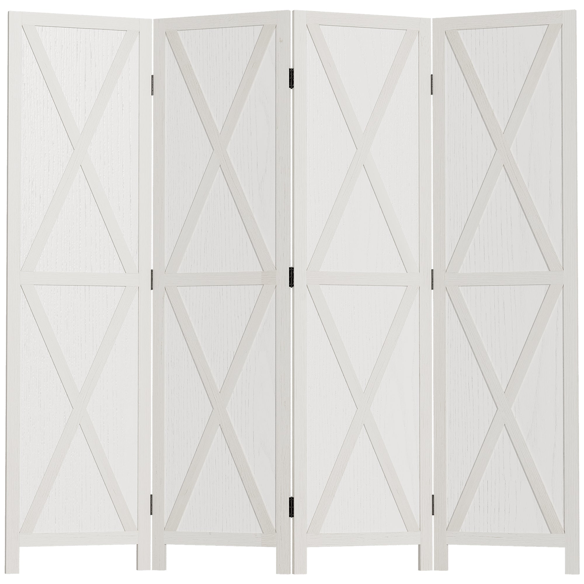 Paravento Separè 4 Ante per Interni 182x170 cm in Legno Bianco 