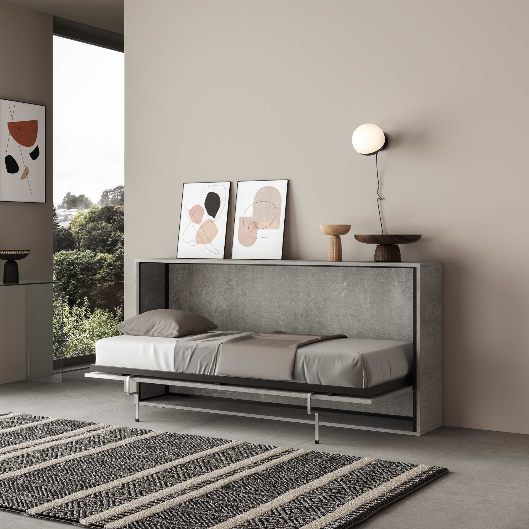 Letto Singolo a Scomparsa Salvaspazio Orizzontale Kando H97 cm Grigio...