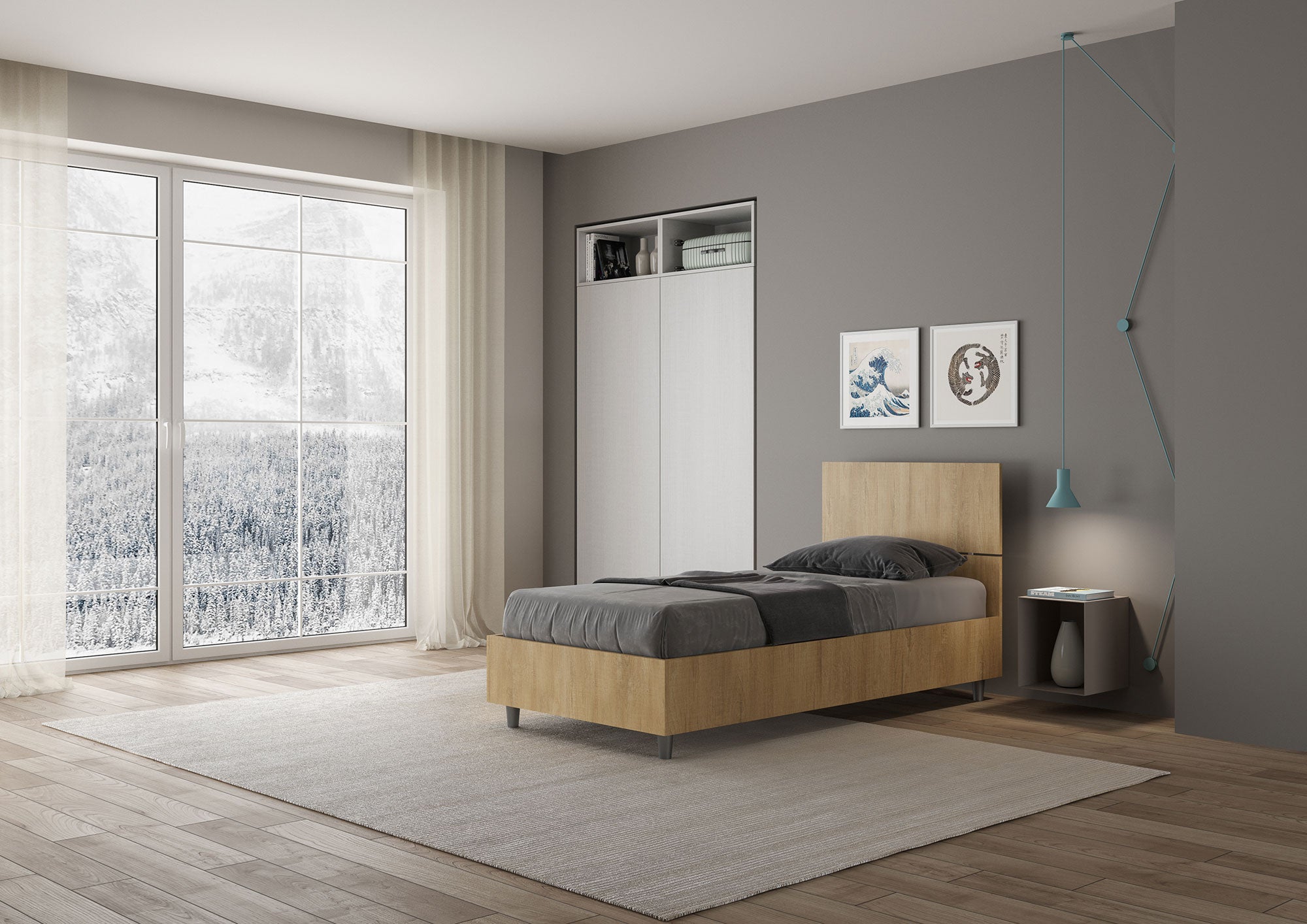 Letto Singolo 80x200 cm Senza Rete Testata Dritta Demas Quercia Natura...