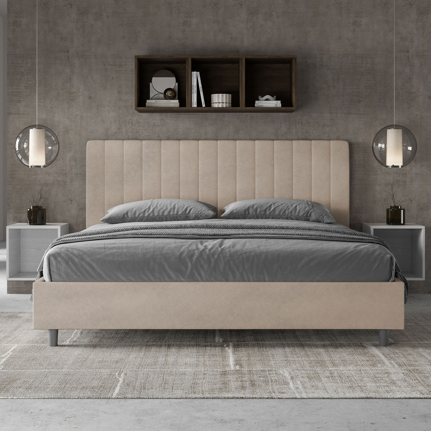 Letto Matrimoniale King Size 180x200 cm Senza Rete Imbottito in Microfibra Agueda Sabbia...