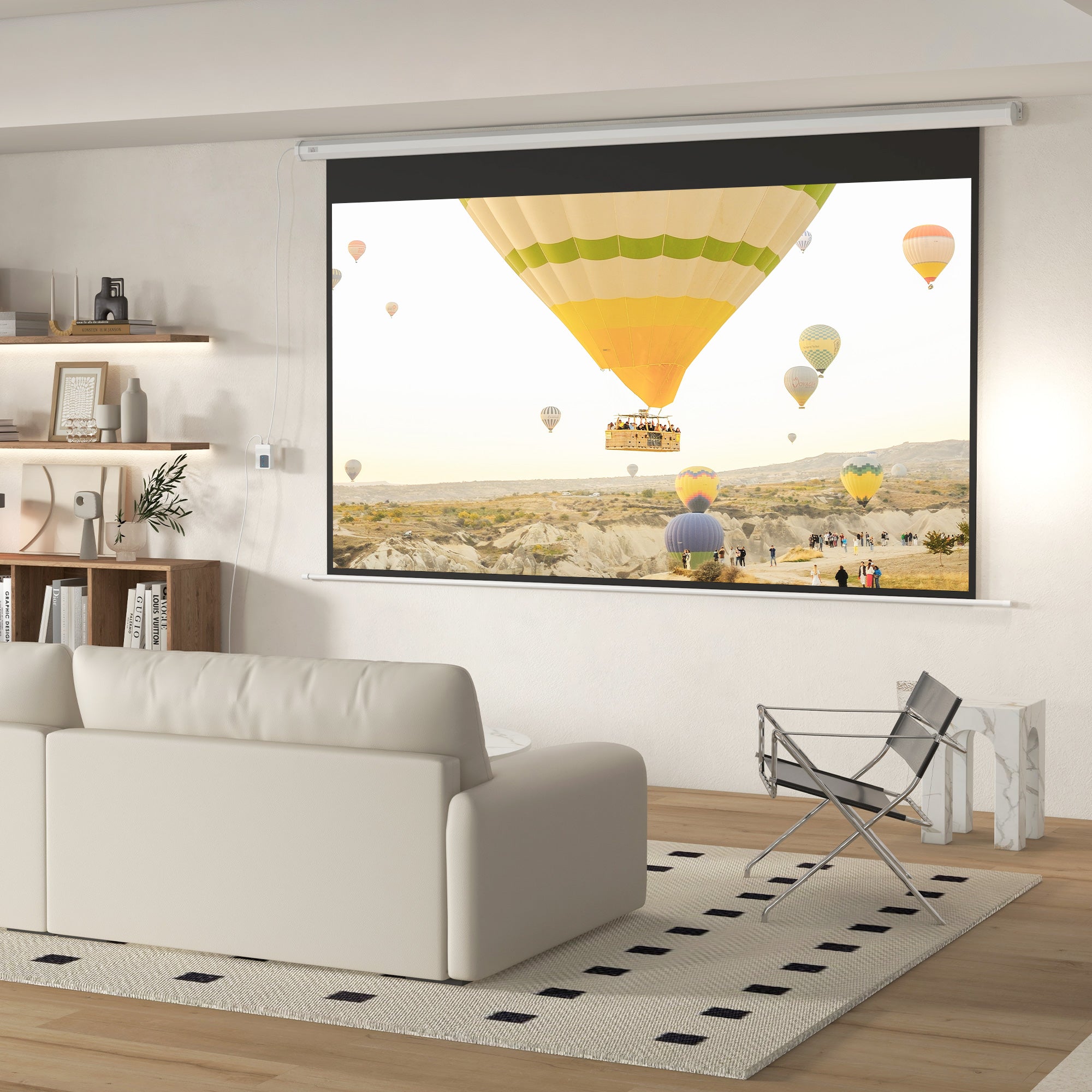 Telo per Proiettore 120" 16:9 Motorizzato con Telecomando Fissaggio a Muro e Soffitto Bianco...