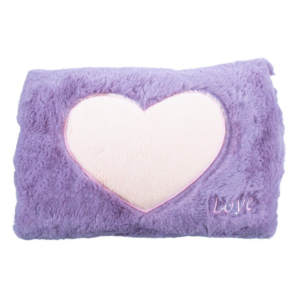 Borsa Acqua Calda Elettrica Ricaricabile Scaldamani Cuore a Peluche Lilla