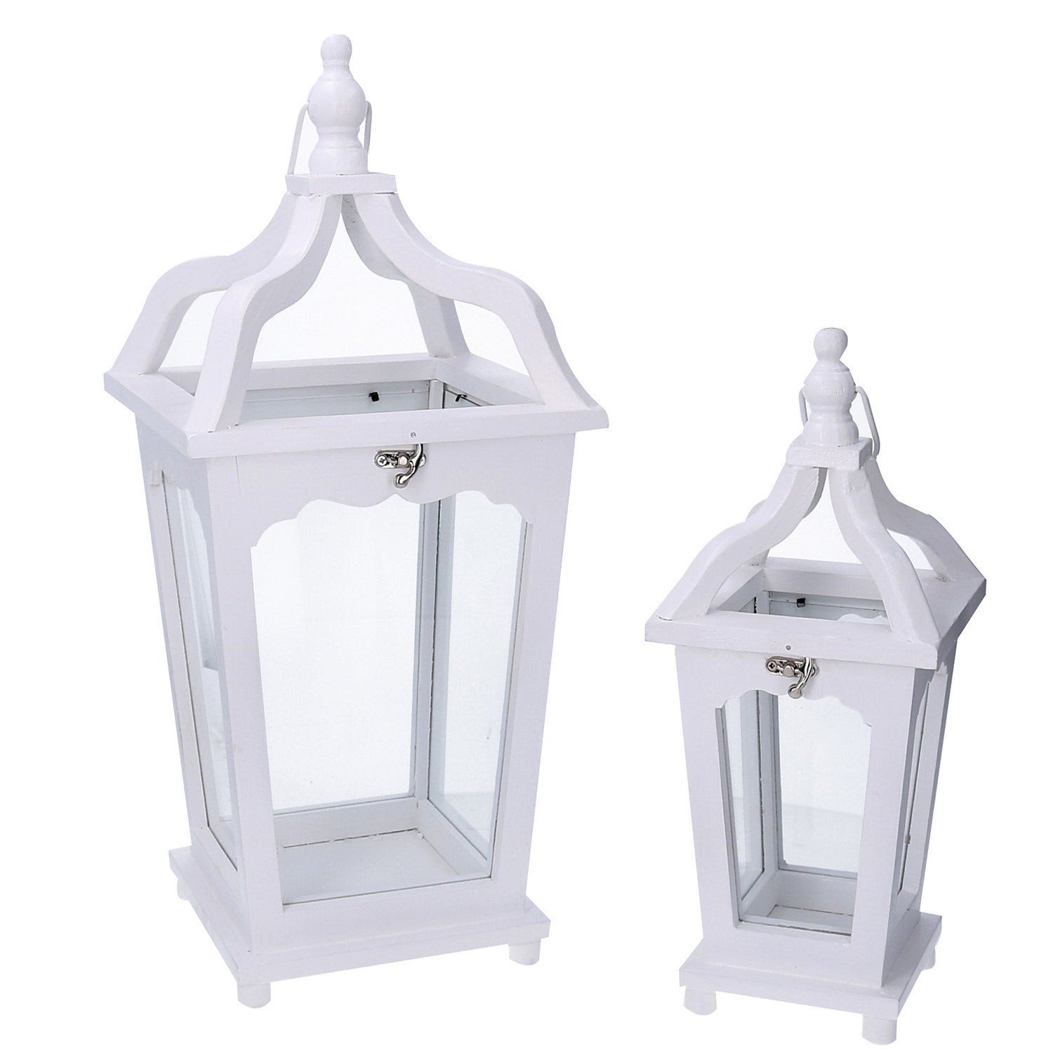 Image of Set 2 Lanterne in Legno bianco rettangolare