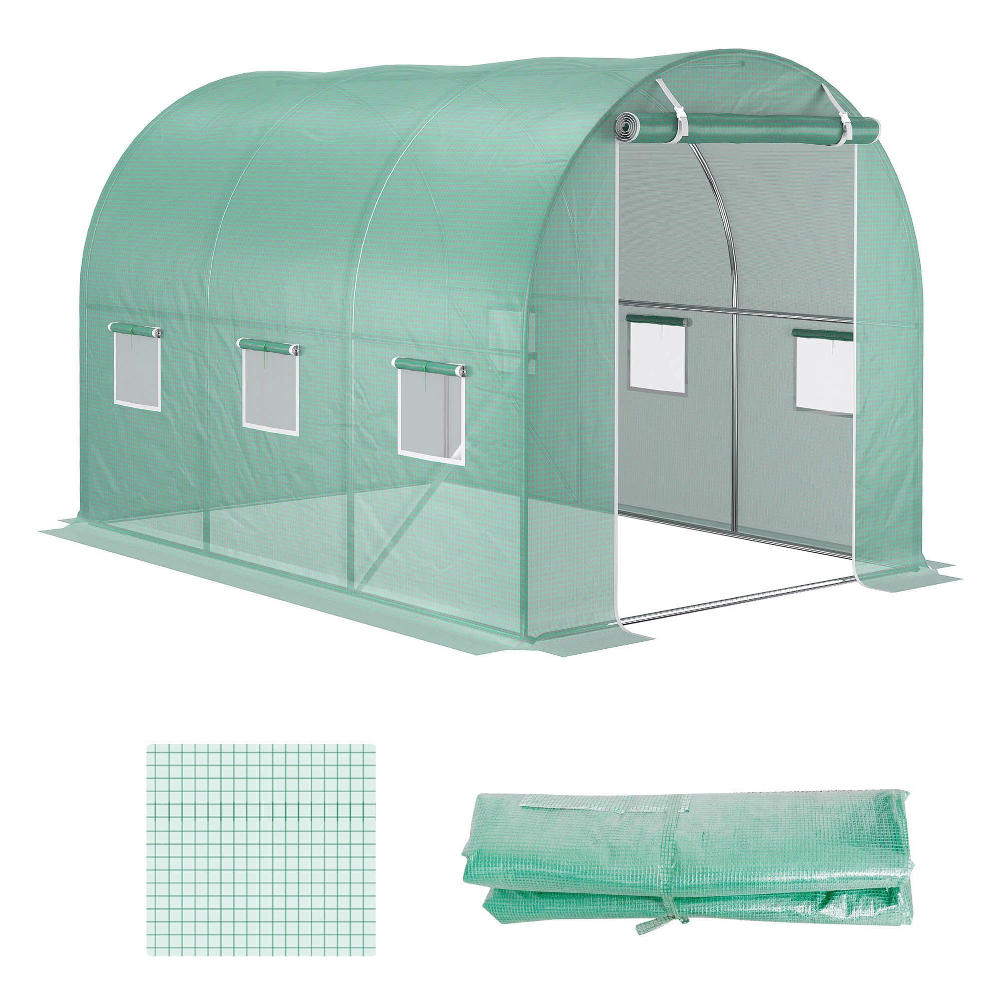 Image of Telo di Ricambio per Serra da Giardino 3x2x2 m con 6 Finestre e Porta Avvolgibile Verde