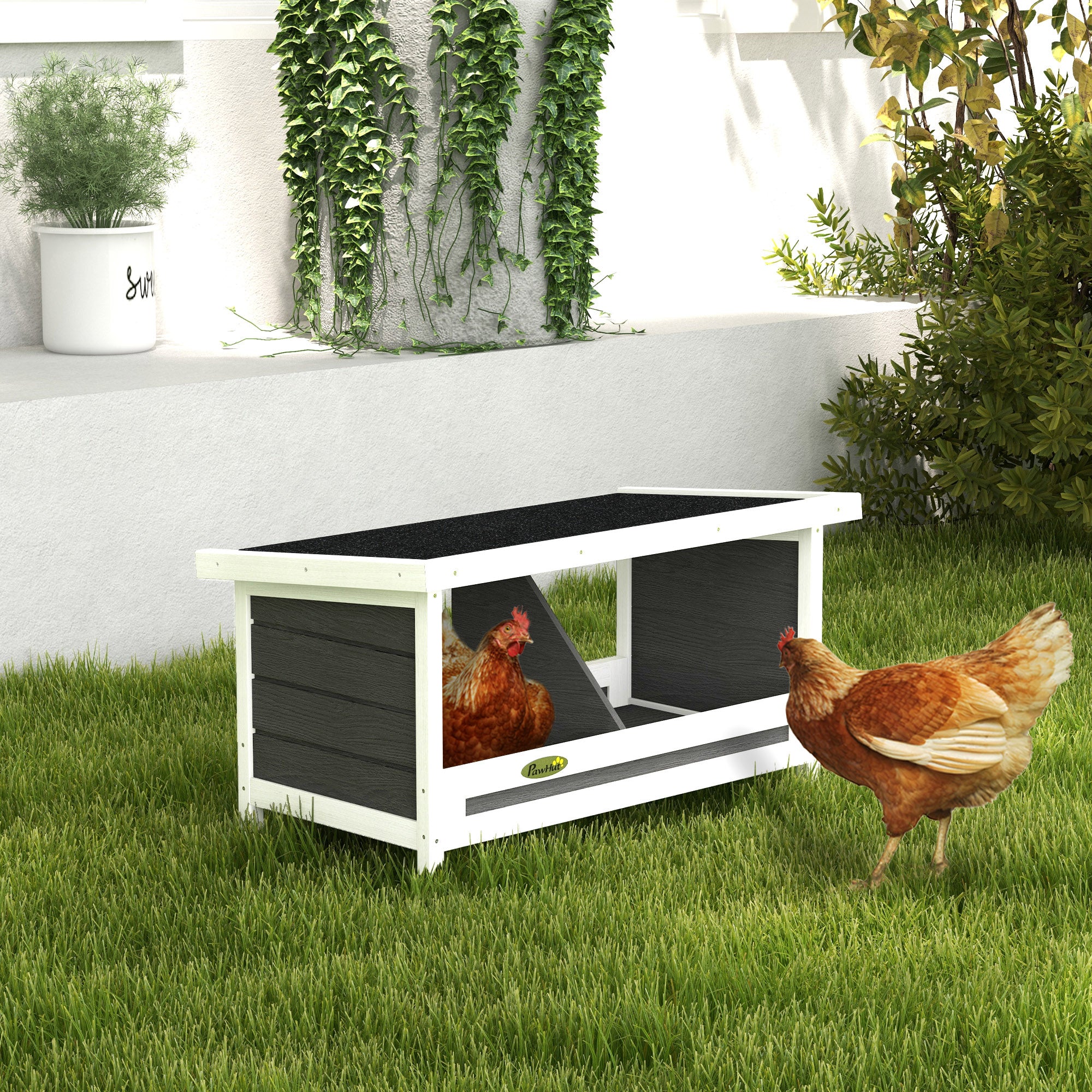 Nido per Galline 2 Aree con Base Rialzata e Tetto 66x37x34 cm in Legno e Bitume...