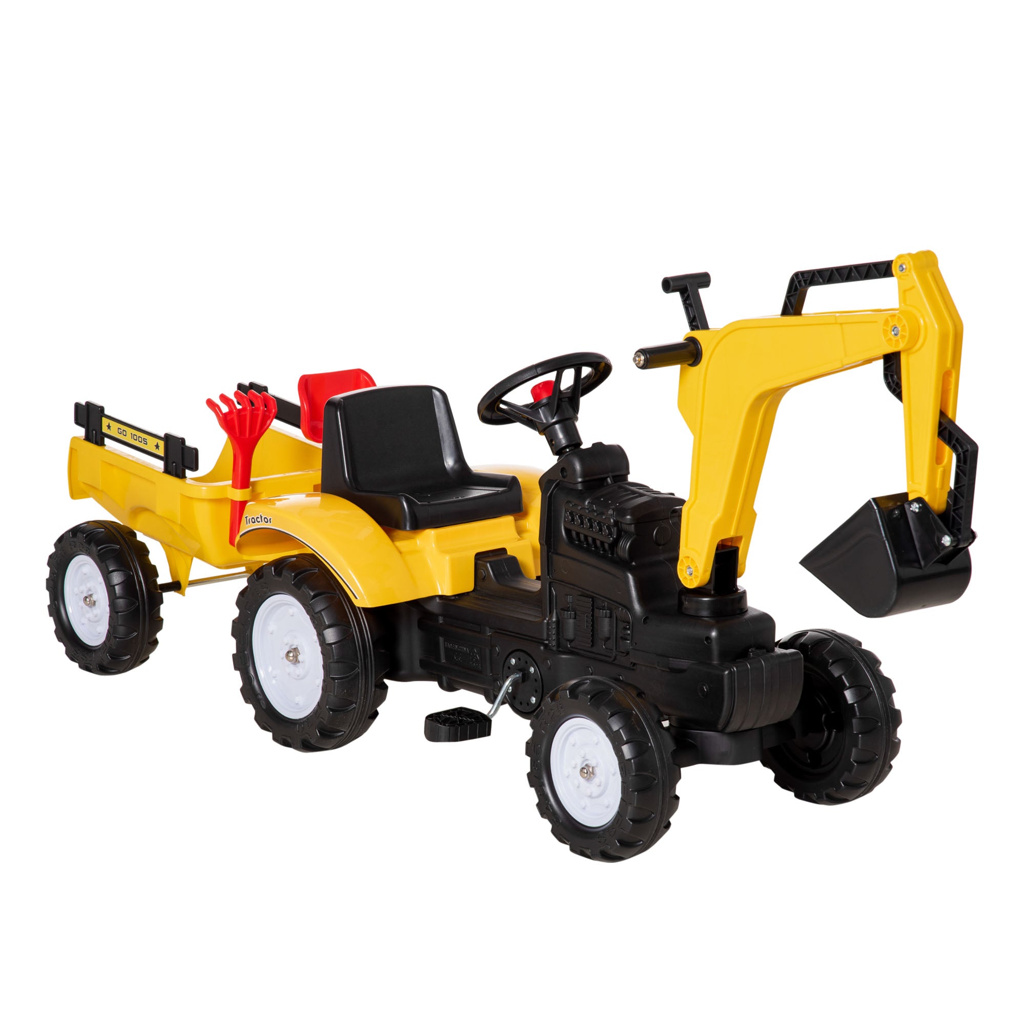 Trattore Ruspa a Pedali per Bambini 163x42x71 cm con Rimorchio Giallo