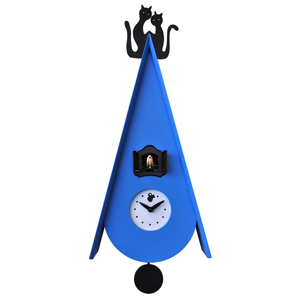 Orologio a Cucù da Parete 25X55X11Cm Pirondini Italia Gattini Blu Chiaro