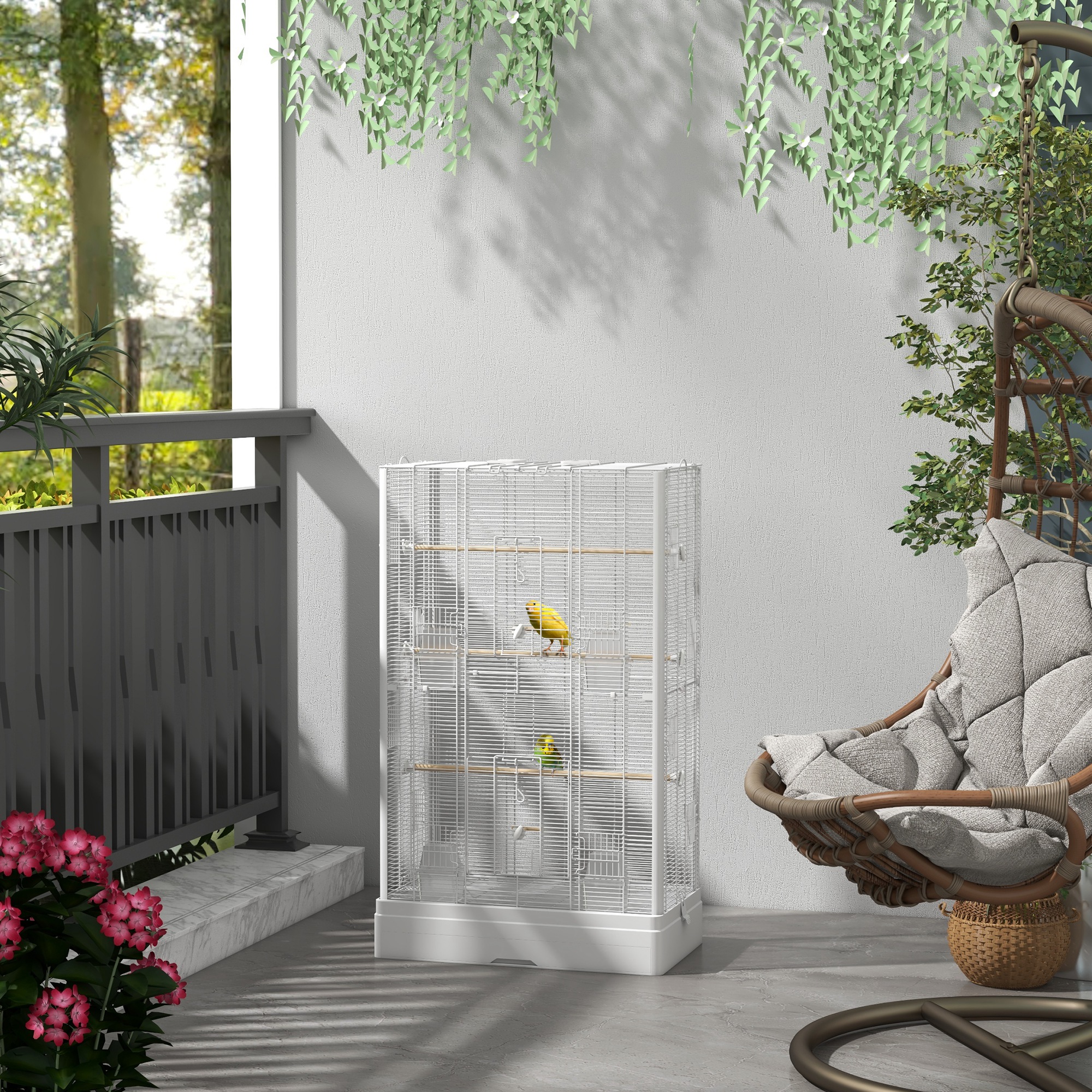 Voliera Gabbia per Uccelli 61x36,5x98 cm con Vassoio Estraibile e Posatoi per Pappagalli in Acciaio Bianco...