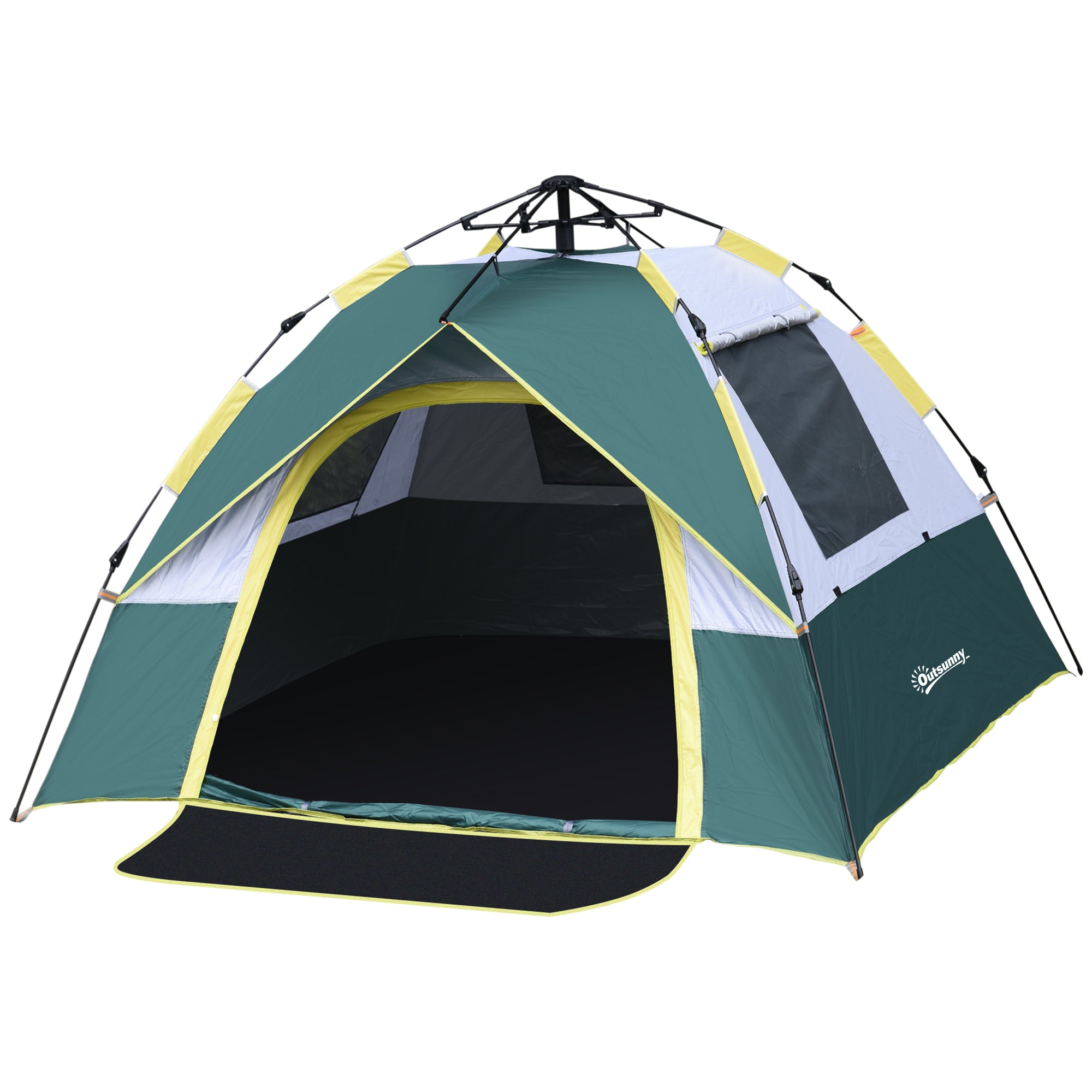 Tenda da Campeggio Automatica per 2 Persone con Tasche Interne e Tappetino 205x195x135 cm Verde