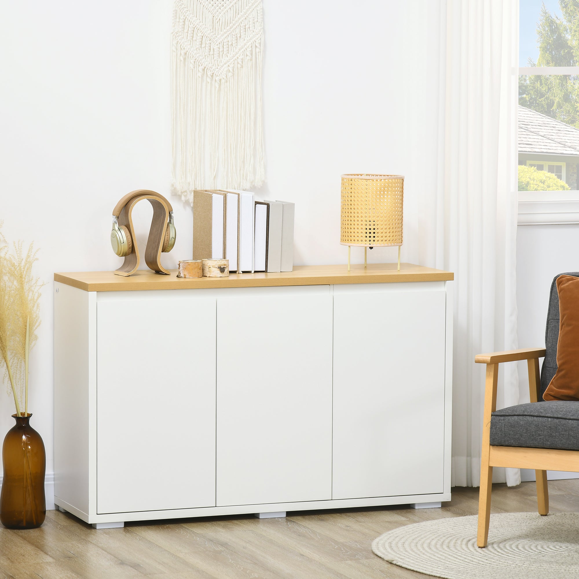 Mobile Multiuso 120x37x75 cm in Truciolato Bianco e Legno