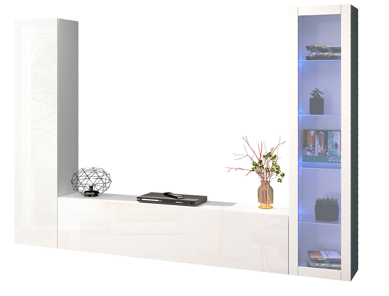 Parete Attrezzata Soggiorno 260x30x180 cm Maruska n°13 Bianco Lucido