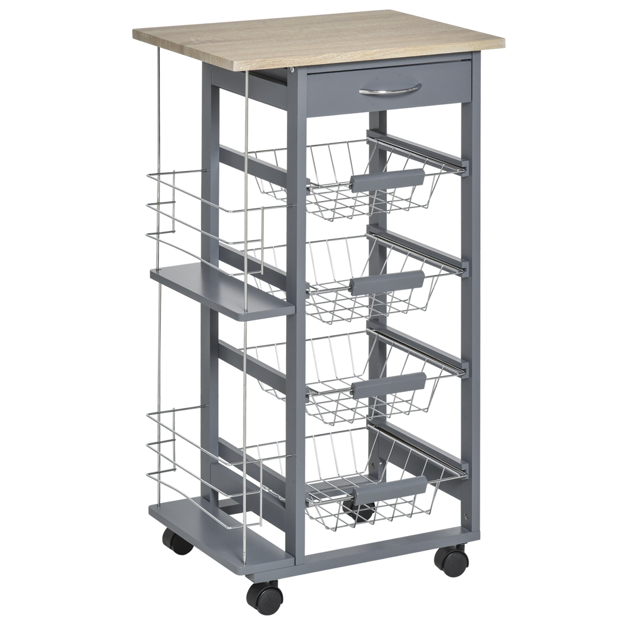 Image of Carrello da Cucina 47x37x83 cm 1 Cassetto 4 Cestelli Ripiani Portaspezie Grigio