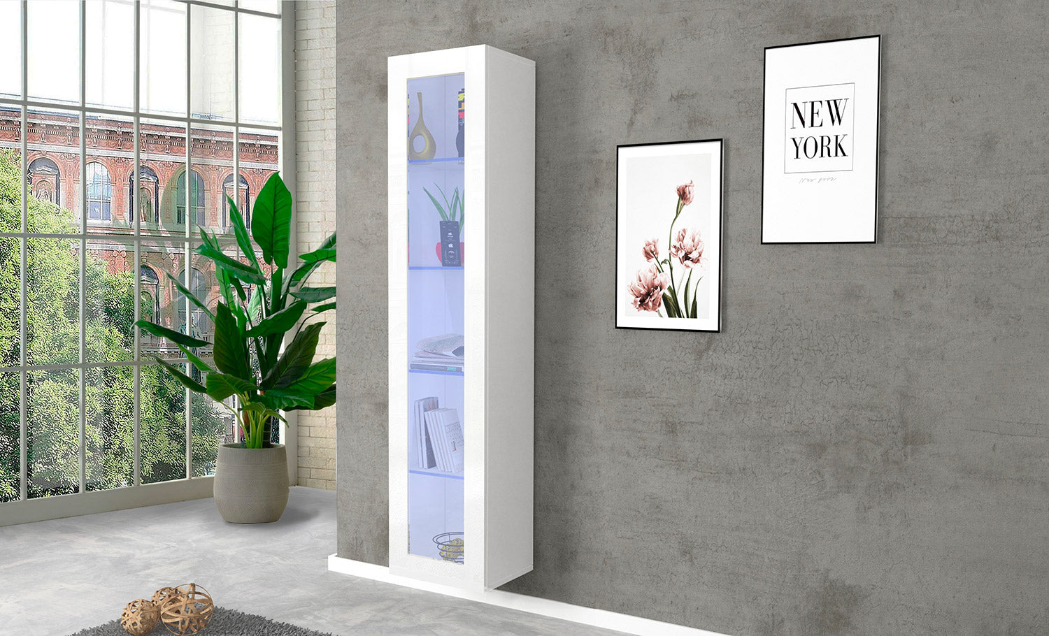 Mobile Vetrina 1 Anta 40×30×180 cm Maruska Bianco Lucido...