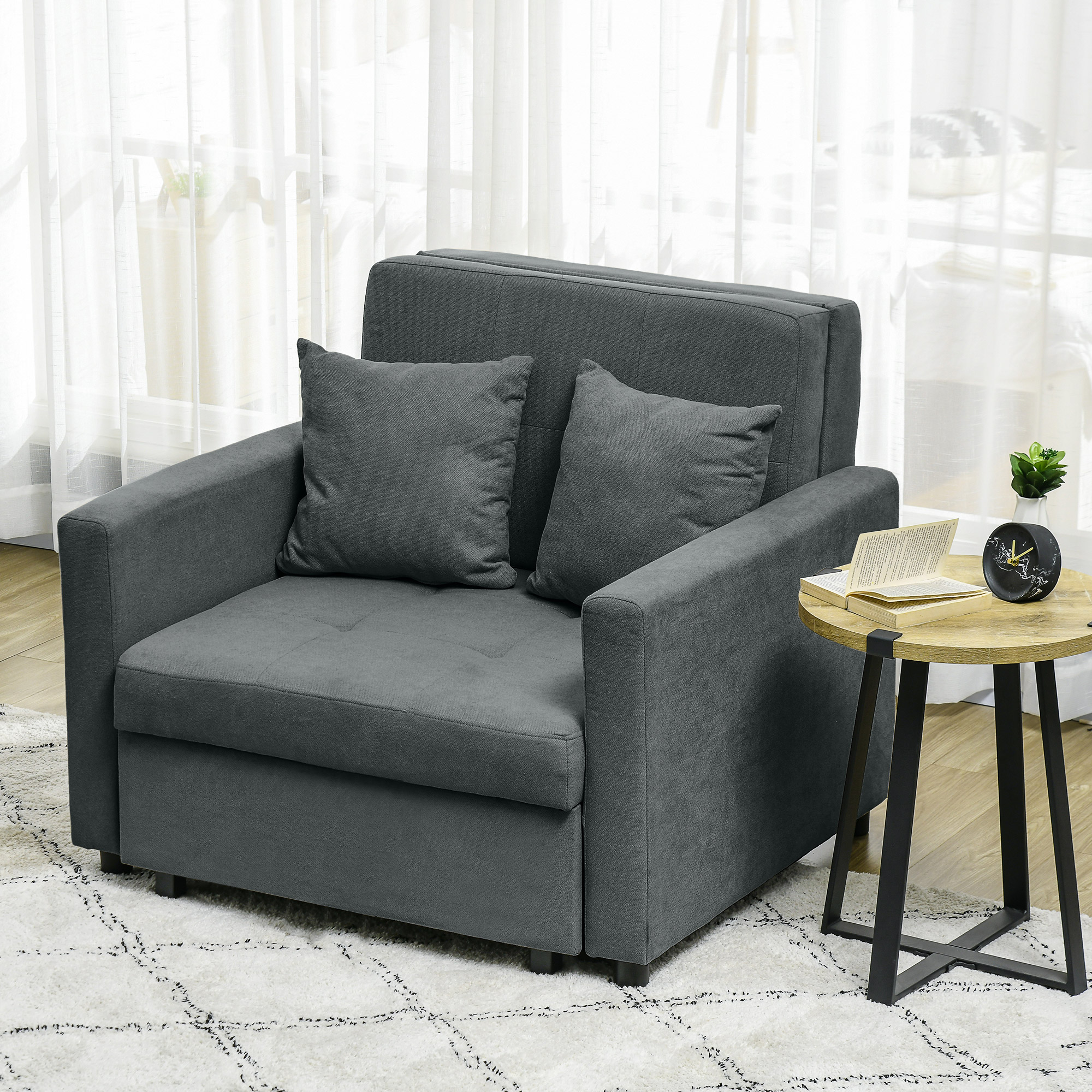 Poltrona Letto Singolo 100x98x88 cm con Vano Contenitore in Tessuto Effetto Velluto Grigio...