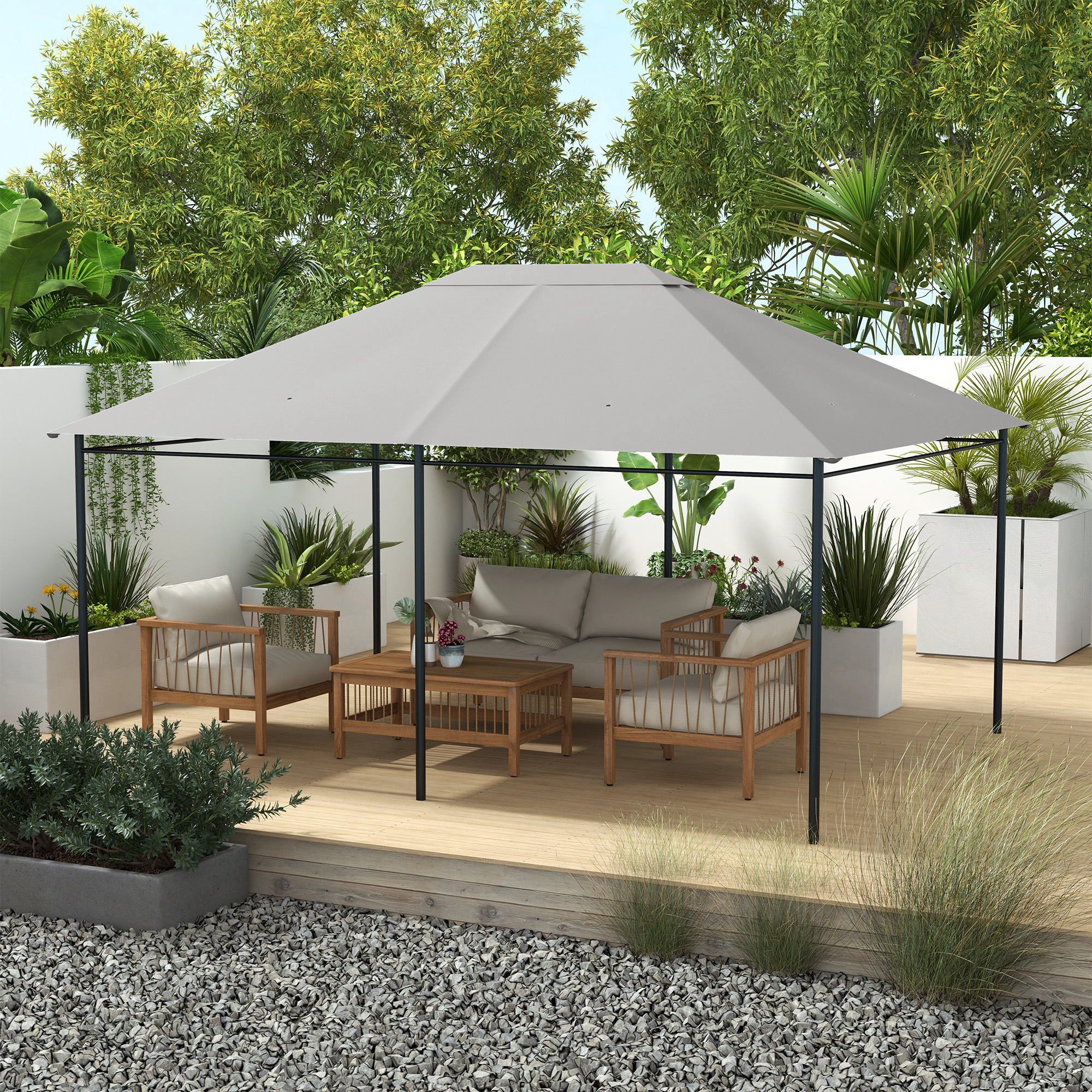 Tetto di Ricambio 4x3 m per Gazebo Anti UV con Presa d'Aria in Poliestere Grigio Chiaro...