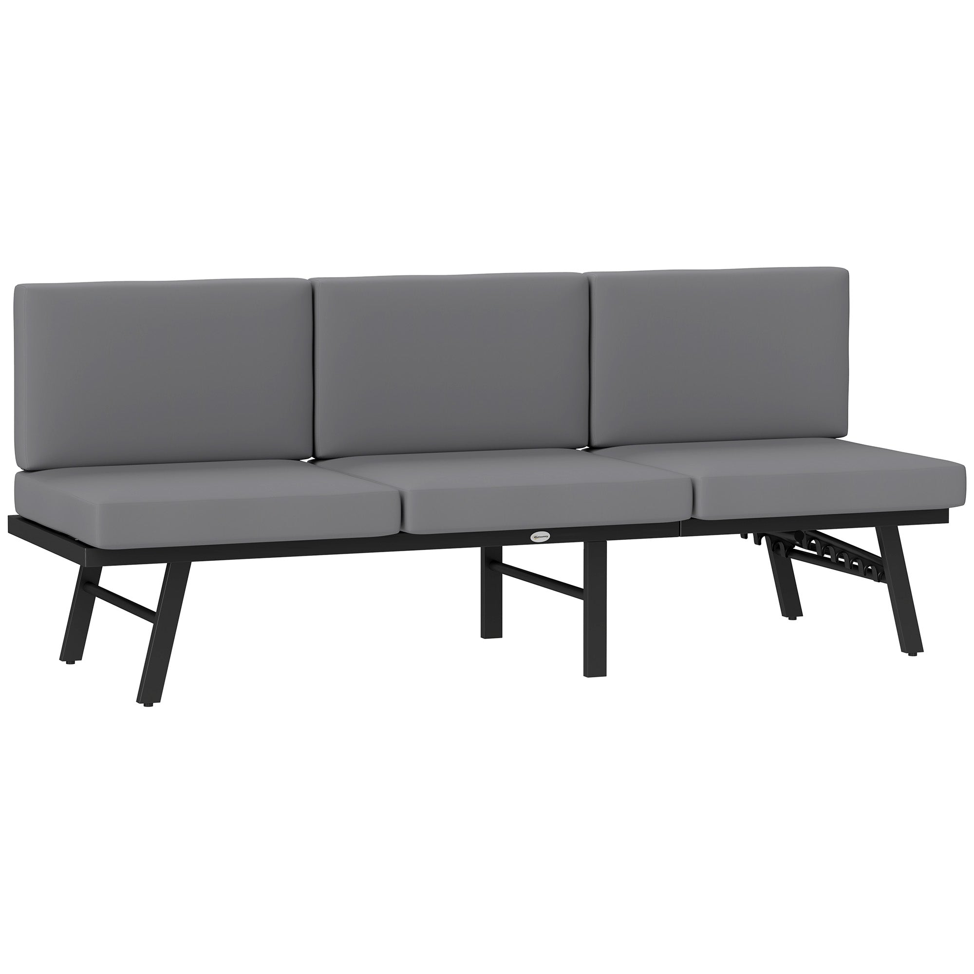 Divano da Giardino 3 in 1 180x63.5x68 cm Reclinabile su 5 Posizioni con Tavolino Estraibile Grigio