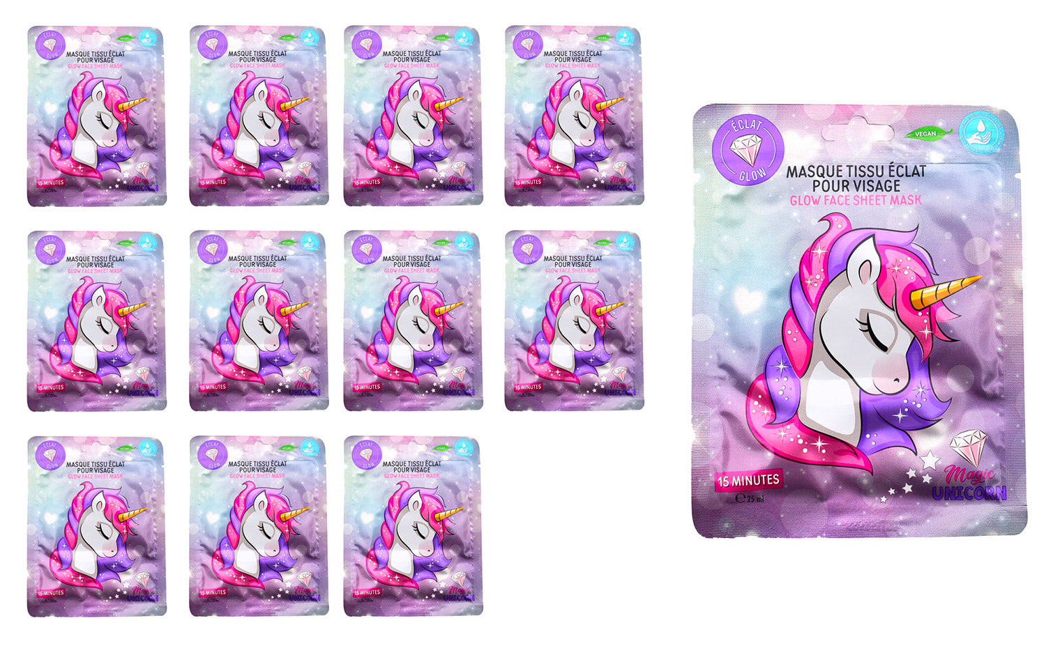 Set 12 Maschere Viso per Bambini Unicorno 25 ml...