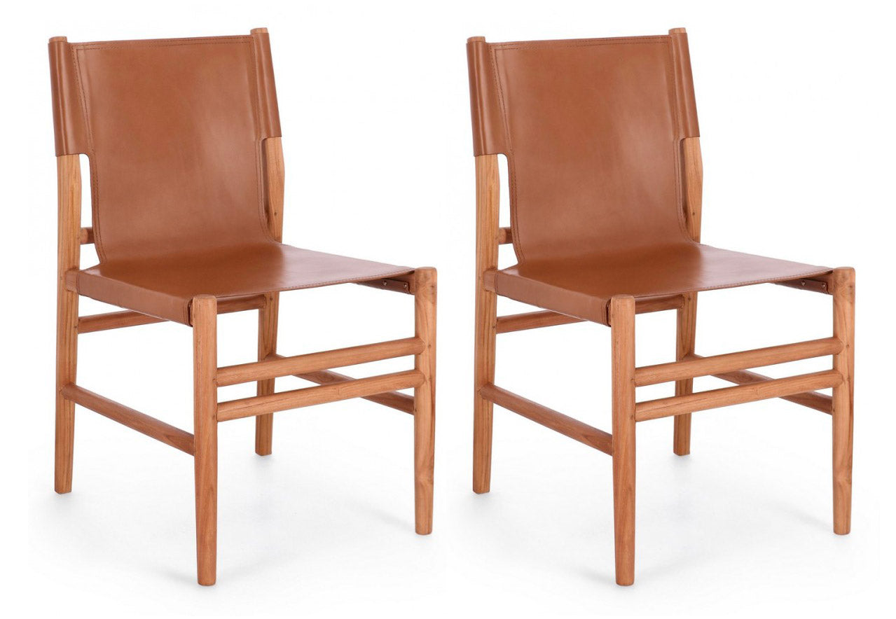 Image of Set 2 Sedie 48x58x85 cm Caroline in Pelle Cognac