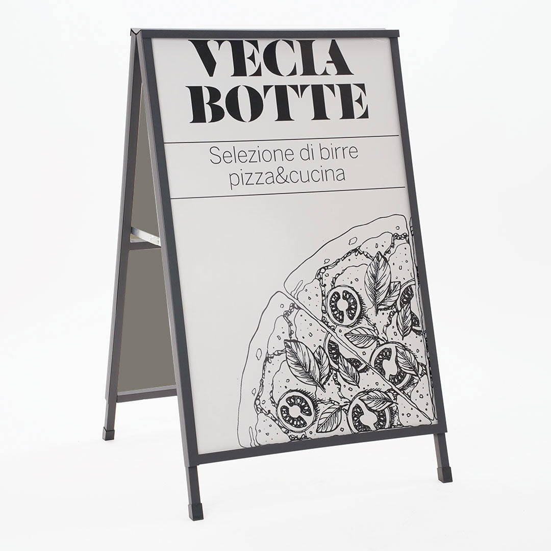 Espositore Pubblicitario Bifacciale a Cavalletto Pieghevole 60x90 cm in Metallo Nero...