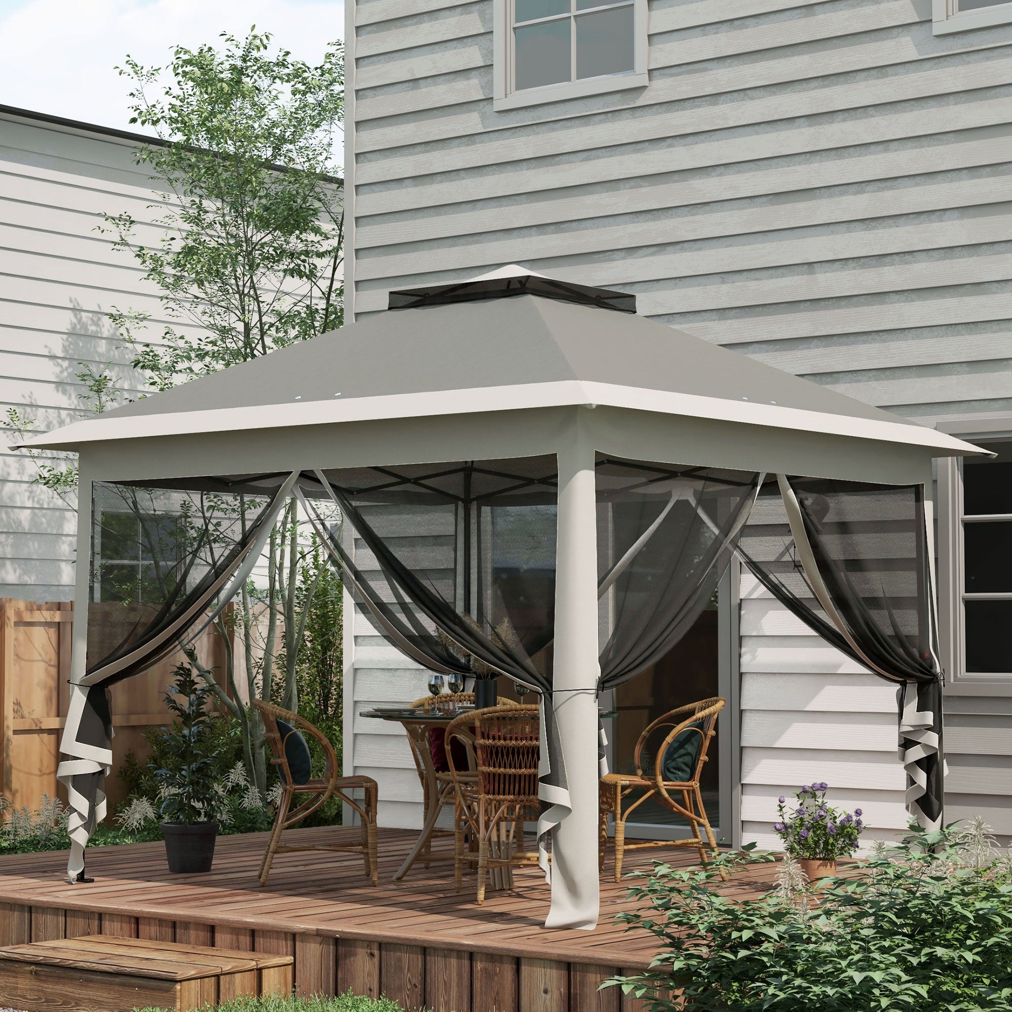 Gazebo da Giardino 330x330x280 cm Altezza Regolabile con Zanzariere in Metallo e Tessuto Oxford Grigio Scuro...